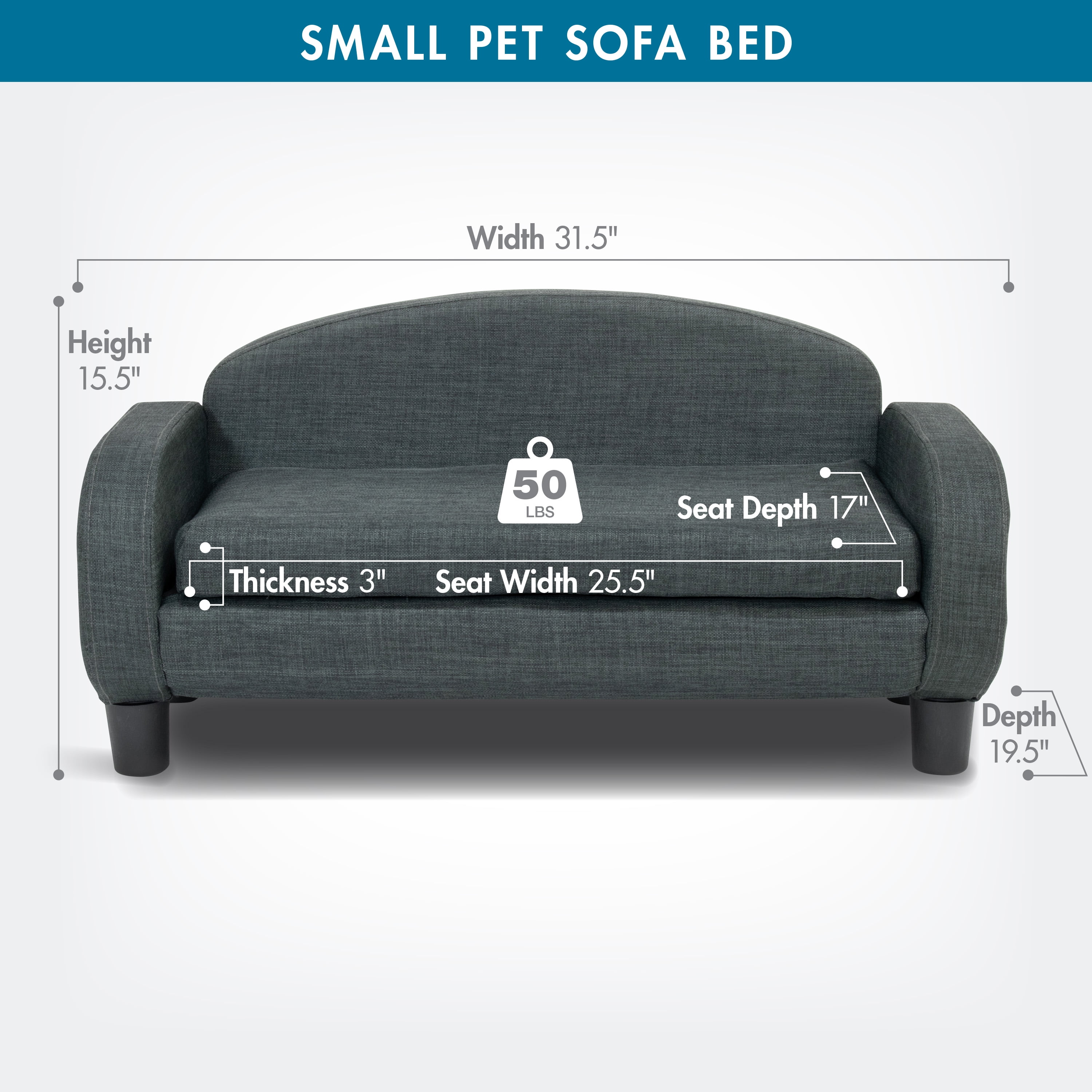 Paws & Purrs Cat Sofa Bed, Pet Couch for Indoor Cats Elevated Cat Beds with Removable Washable Mattress Cover for Kitten, Puppy or Small Animal- 31.5" Wide, Gray - Image 4