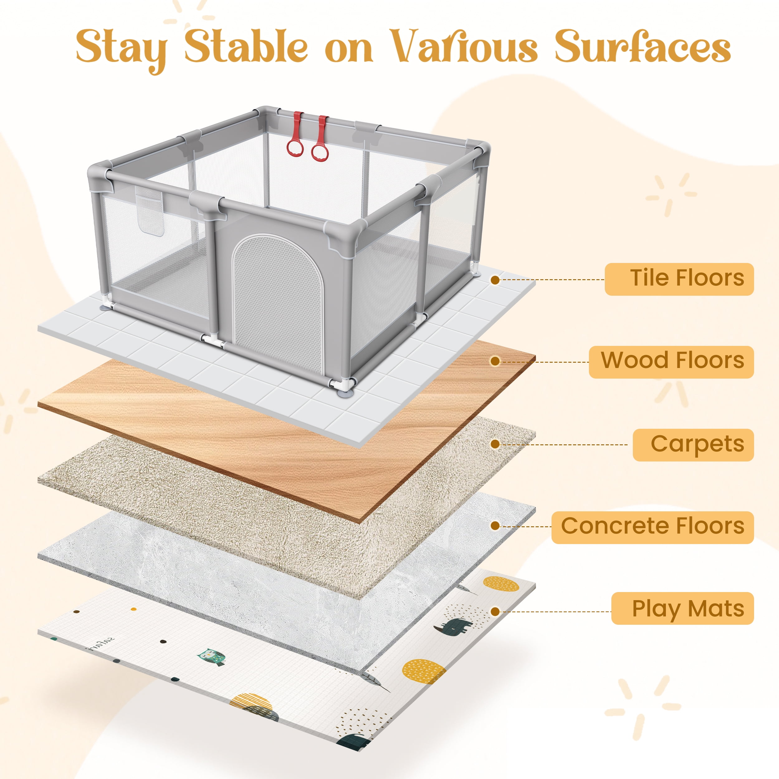 RELOIVE Baby Playpen, 50x50 inch Large Playpen for Babies and Toddlers Sturdy Safety Baby Play Yard with Breathable Mesh Baby Activity Center Play Pen for Indoor & Outdoor - Image 4