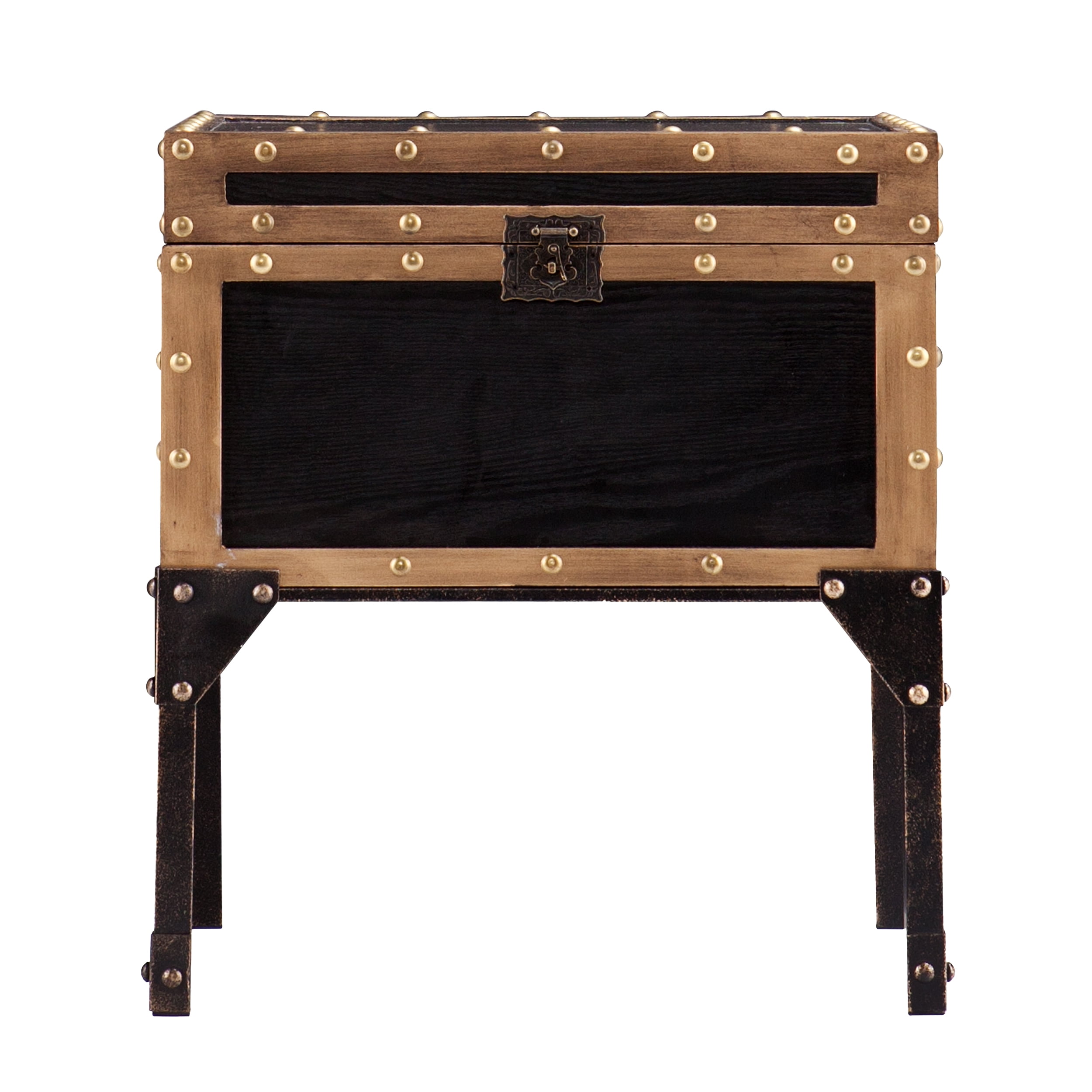 Charles Vintage Travel Trunk End Table, Black and Bronze - Image 20