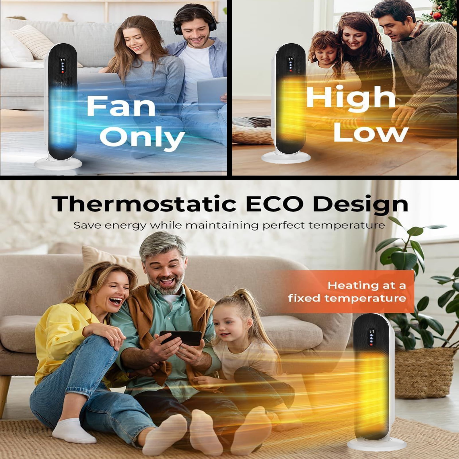 HONGGE Space Heaters for Inside, Portable Electric Heater for Home with Thermostat, 1-12H Timer, Safety Protection, White - Image 3