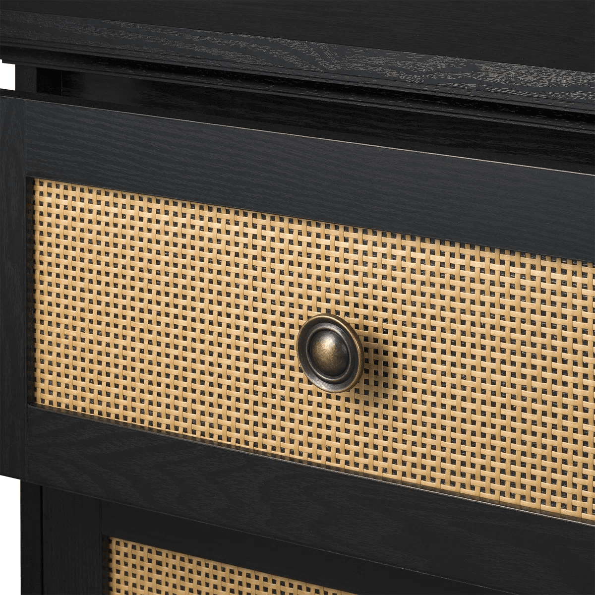 Sango Newcomb Black 2-Drawer Nightstand with Rattan Panels and Wooden feet for Adult - Image 4
