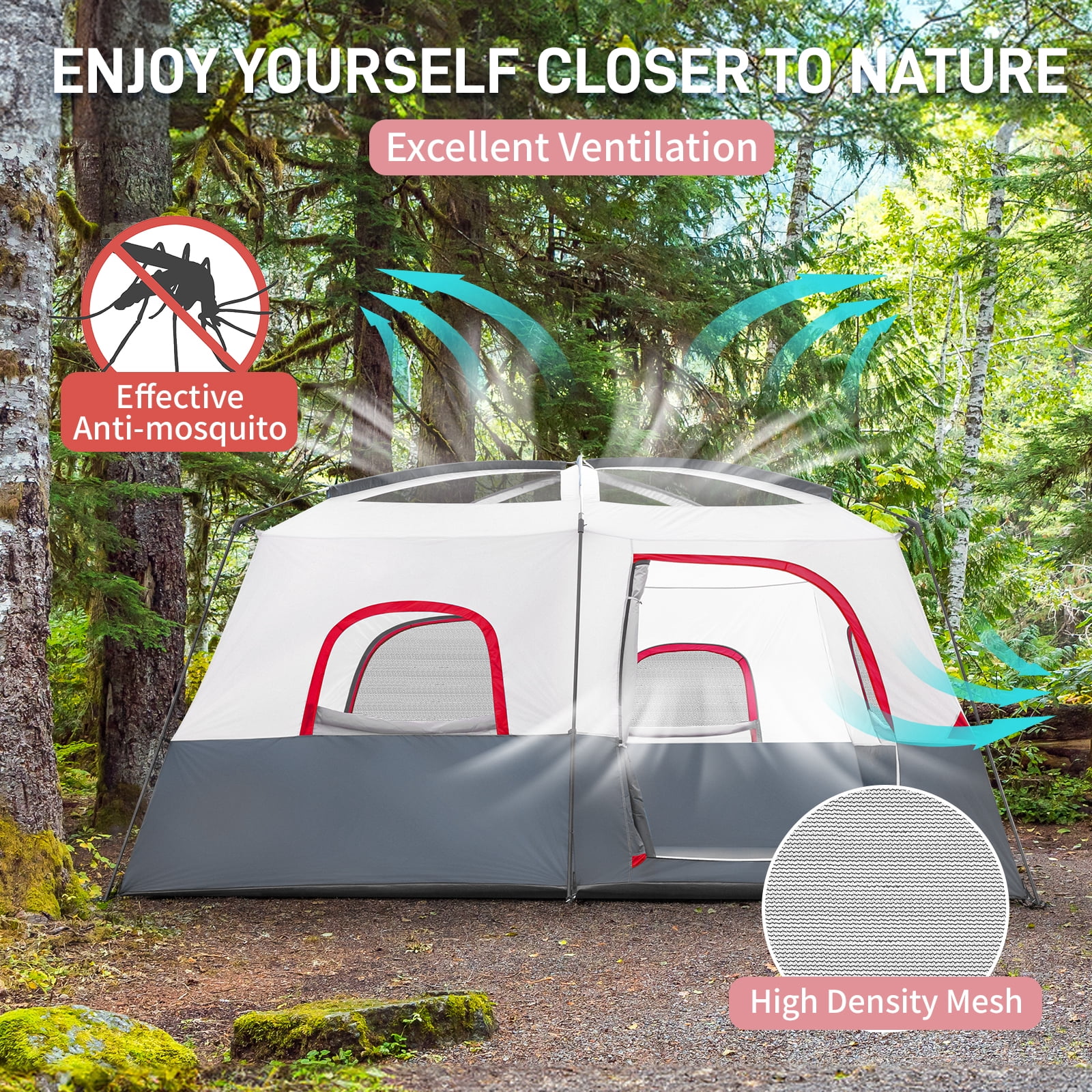 Ktaxon Camping Large Tent 14 Person Family Cabin Tents,2 Rooms,Straight Wall with Carry Bag - Image 7