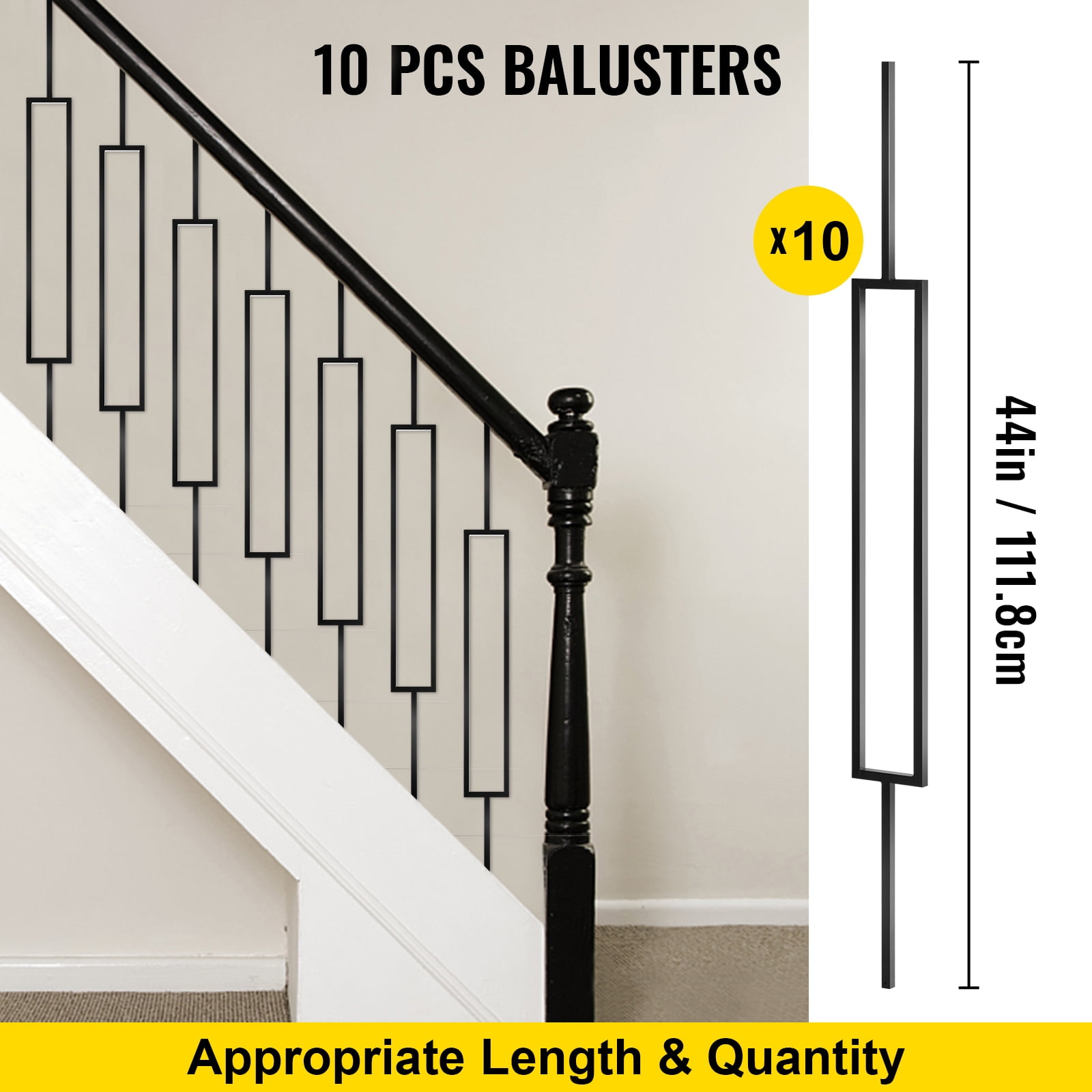 KFFKFF Deck Balusters, 11 Pack Metal Deck Spindles, 44"x0.5" Staircase Baluster With Screws, Iron Deck Railing for Wood and Composite Deck, Stylish Black Baluster for Outdoor Stair Deck Porch - Image 8