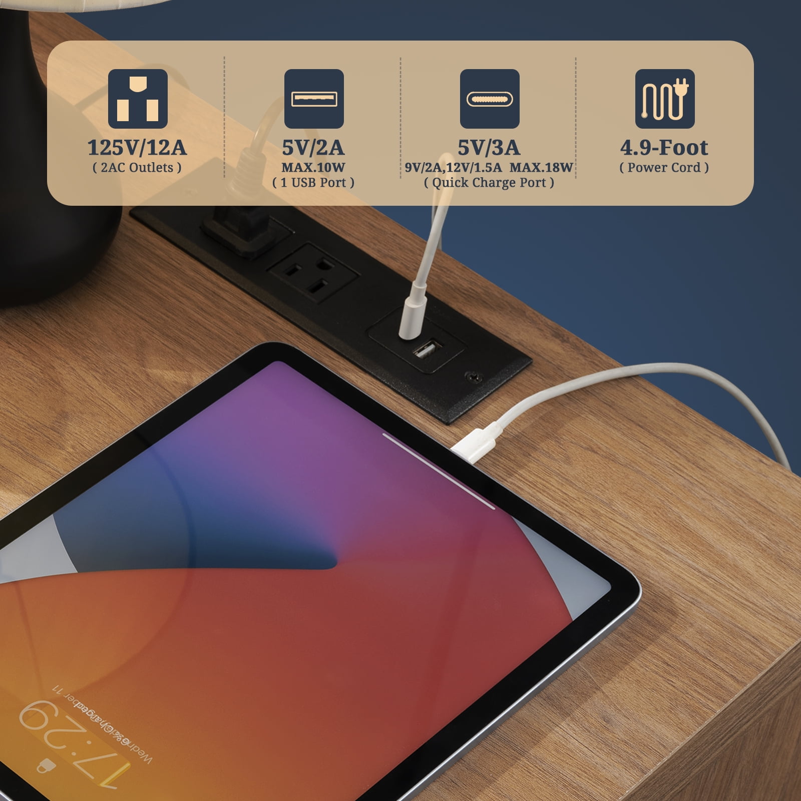 OAKHAM Rattan Nightstand Set of 2 with Charging Station and USB Ports, Boho Bedside Tables - Image 5