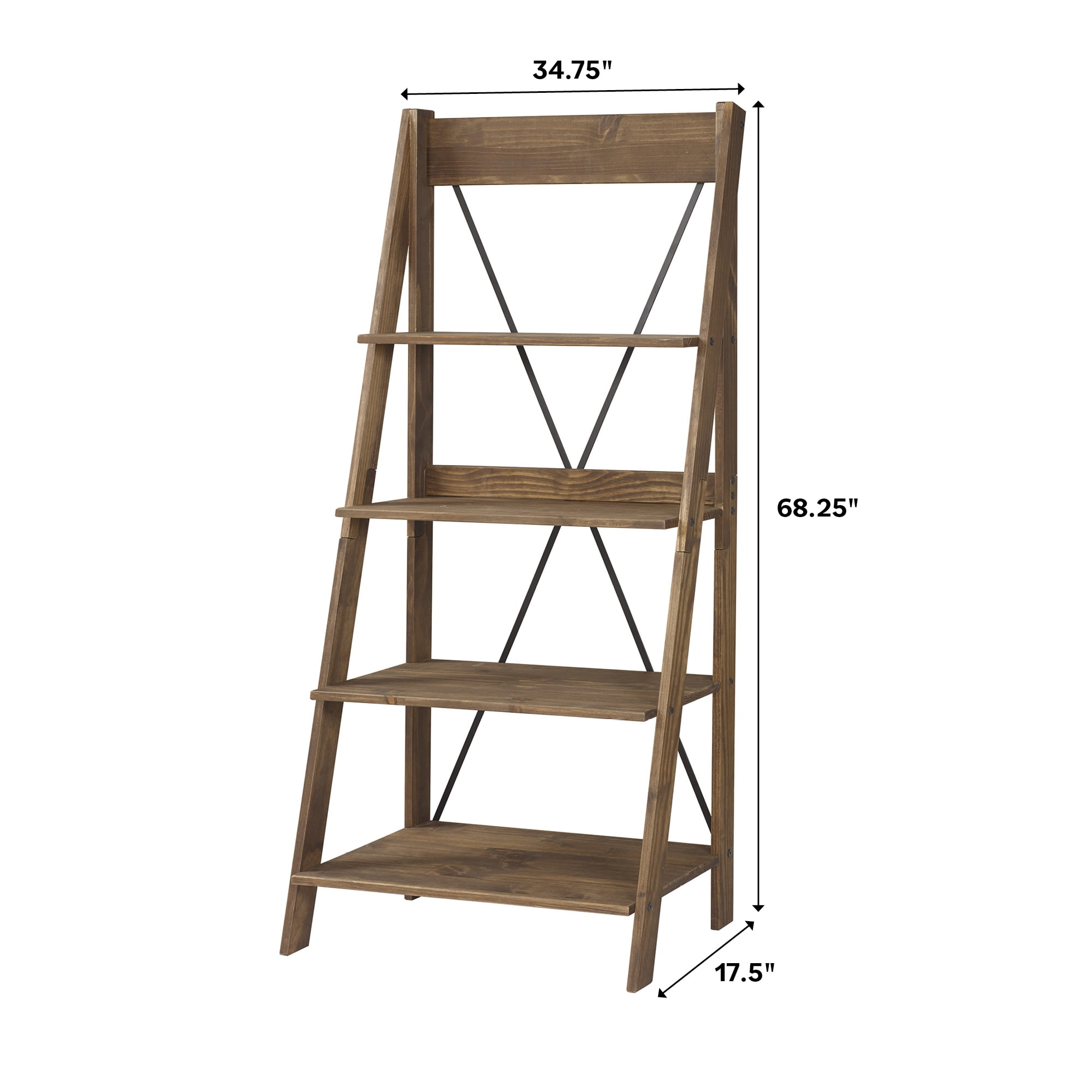 Frankie 68" Solid Wood Ladder Bookcase with 4-Fixed Shelves in Gray - Image 10