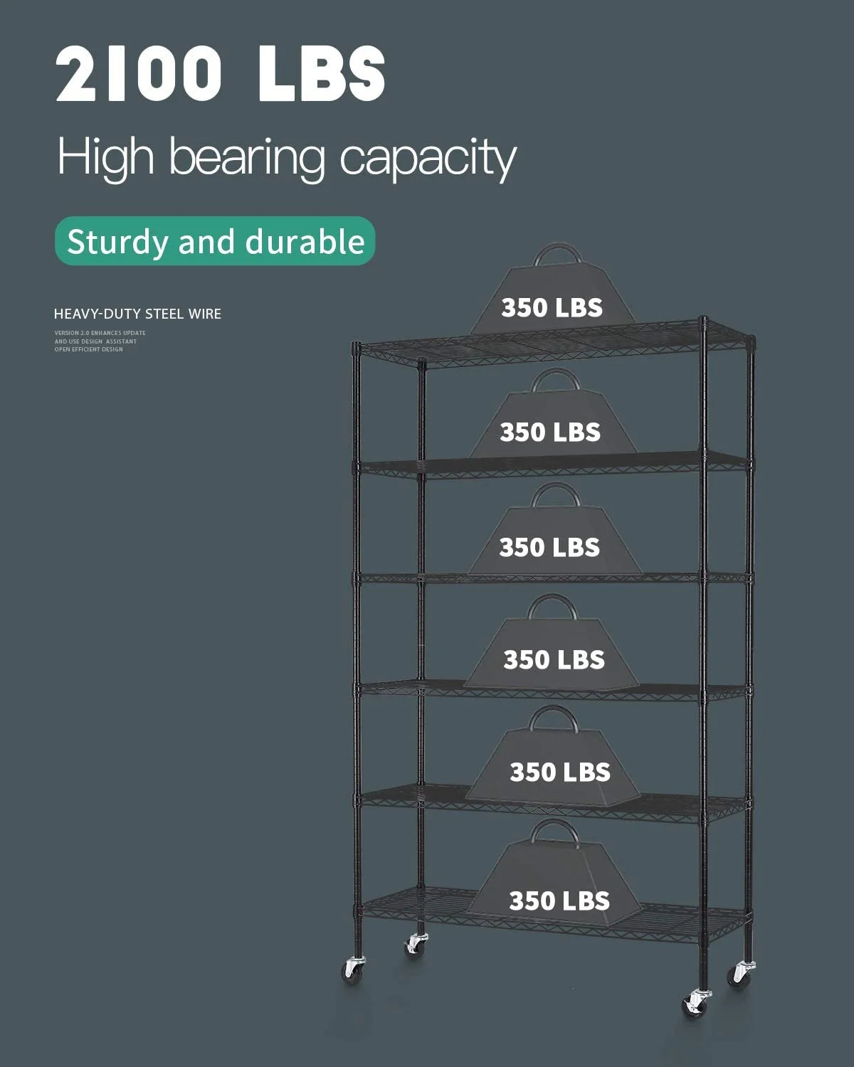 BestOffice 6 Tier Wire Shelving Unit with Wheels 2100lbs Capacity.Adults Can Easily Use it,Black. - Image 4