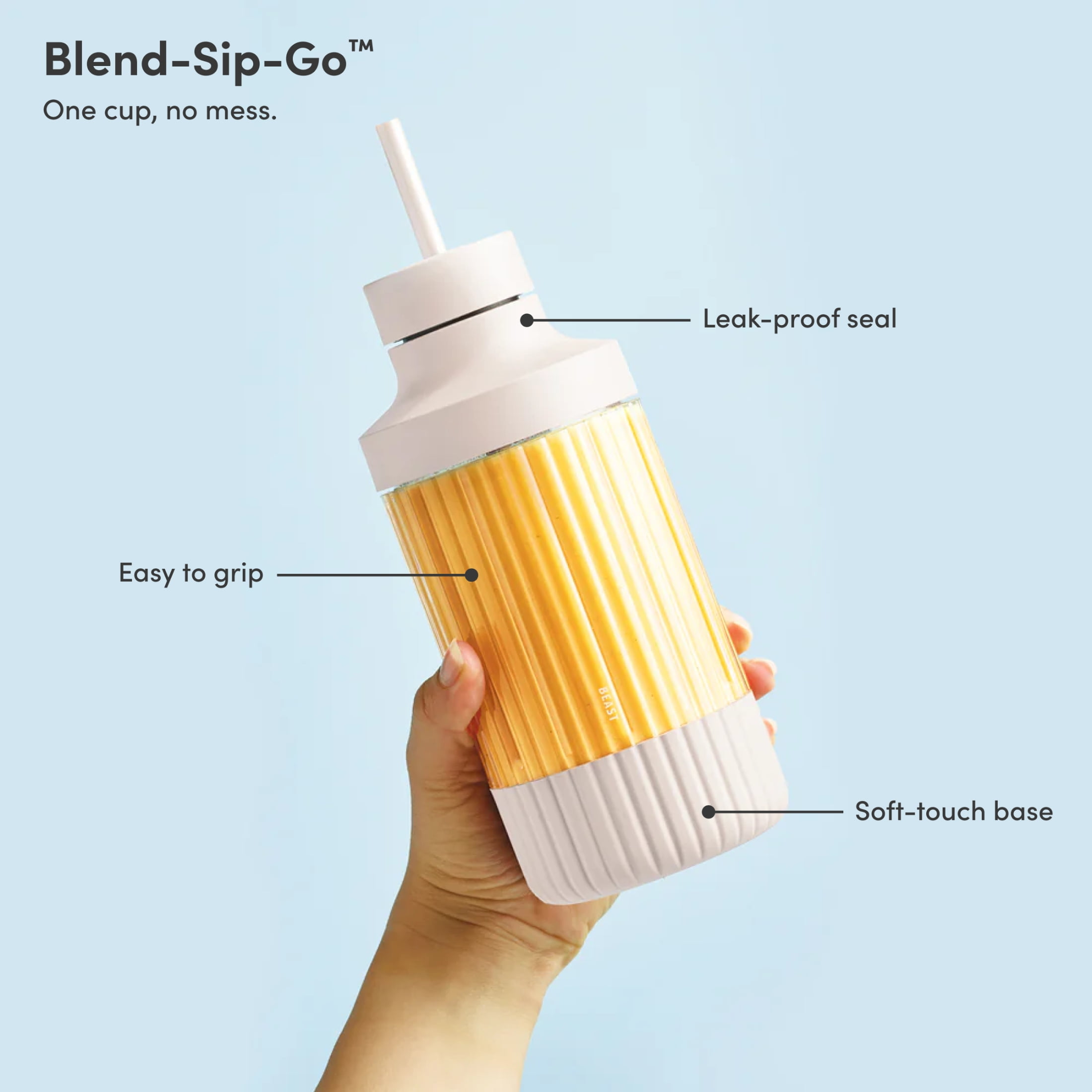 The Beast Mini® Blender | Personal Countertop Blender for Smoothies, Shakes, Food Prep, Frozen Fruits & Veggies, Sauces & Dips | Portable Bottle, Straw Cap and Straws | 600W Motor (Cloud White) - Image 4