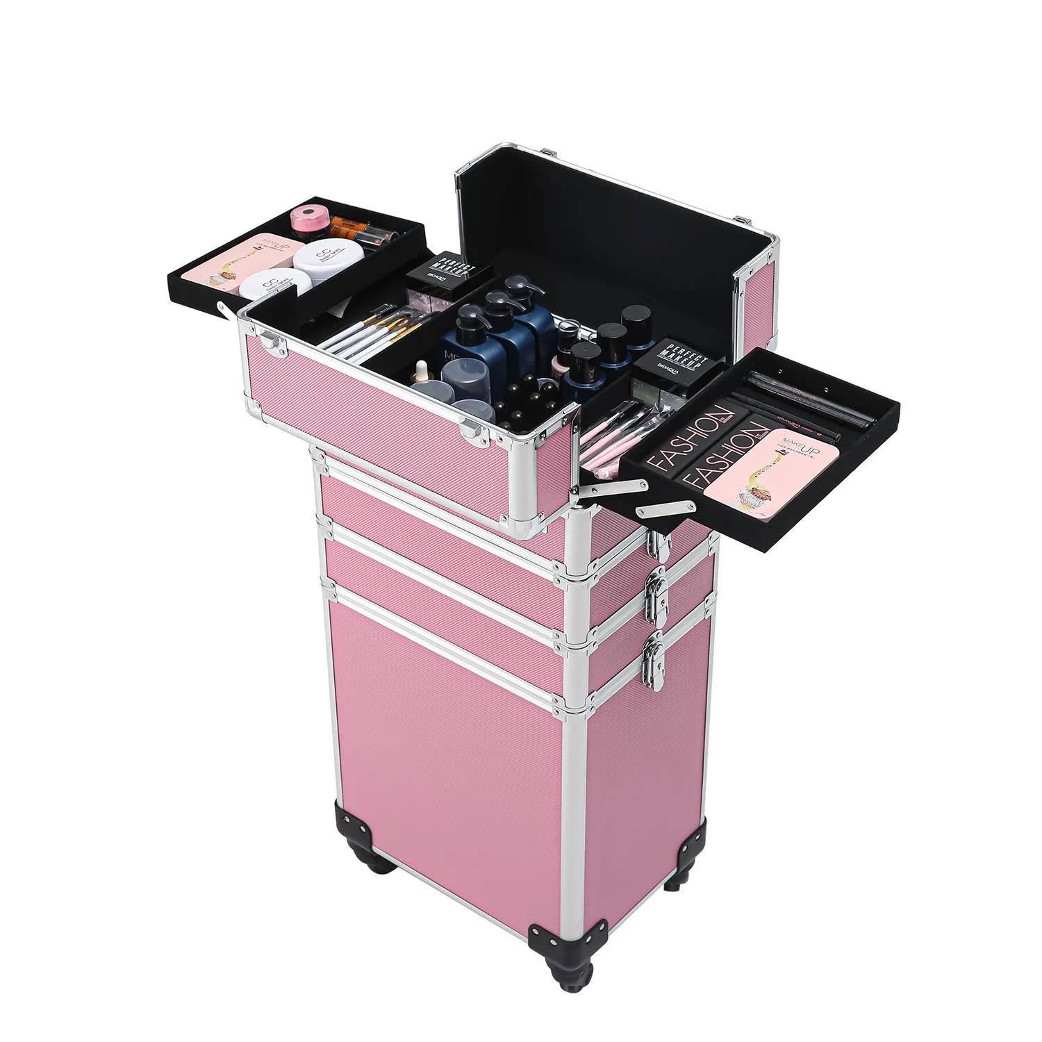Zimtown 4 in 1 Aluminum Rolling Cosmetic Makeup Train Cases Trolley Professional Artist Organizer - Image 7