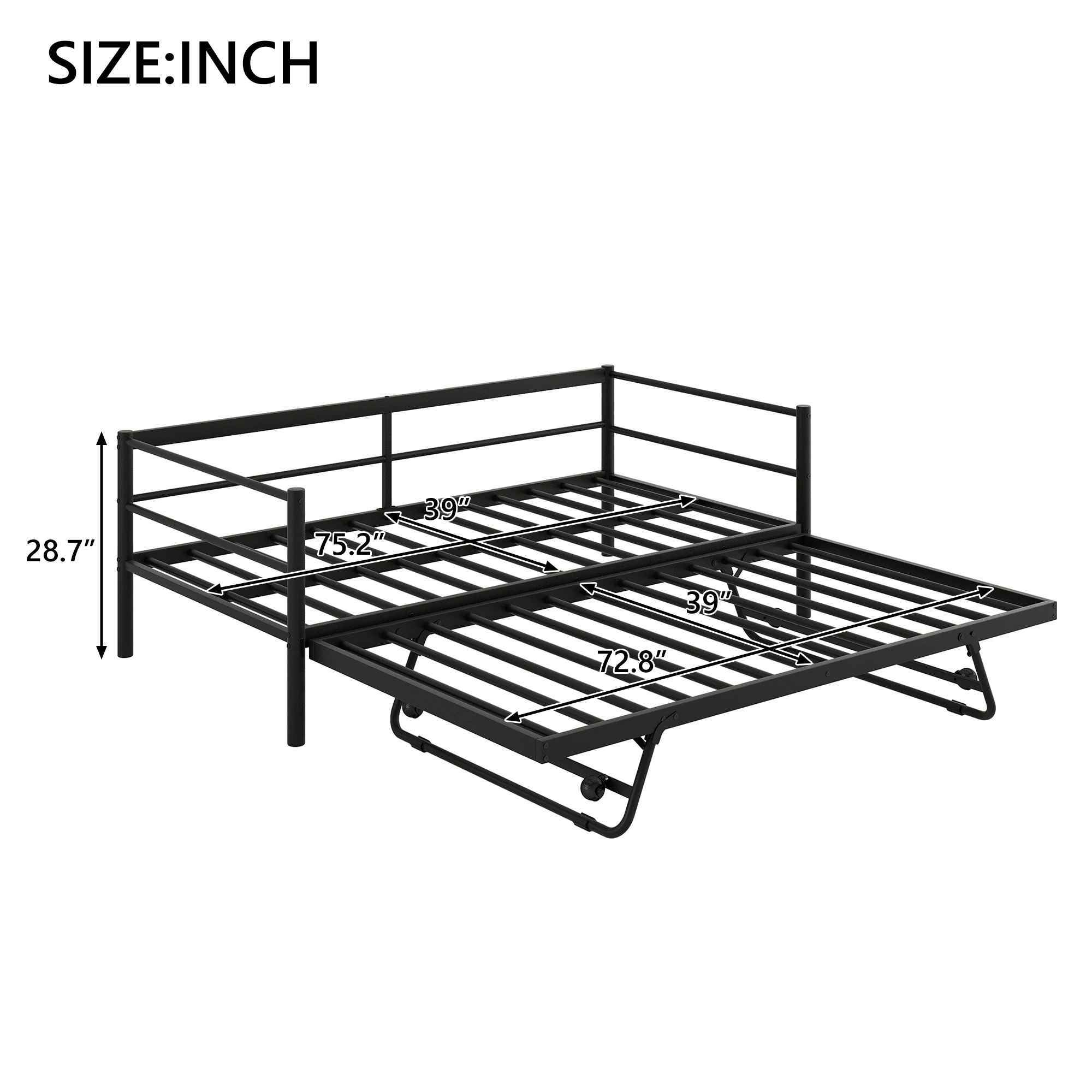 Euroco Metal Daybed with Trundle, Twin, Solid Platform Bed with Pop up Trundle Bed for Bedroom - Image 9