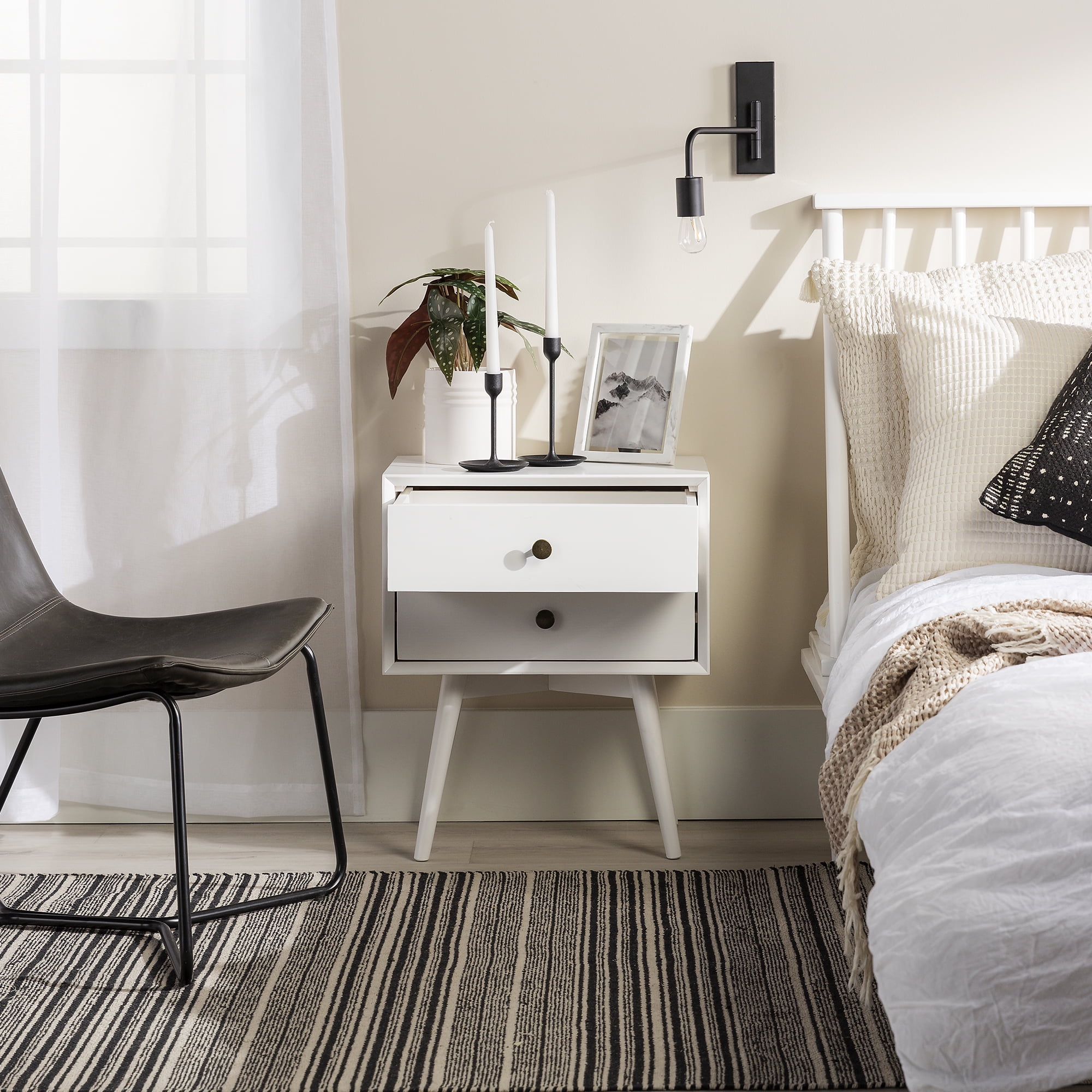 Walker Edison Mid Century Modern 2 Drawer Nightstand, White - Image 26