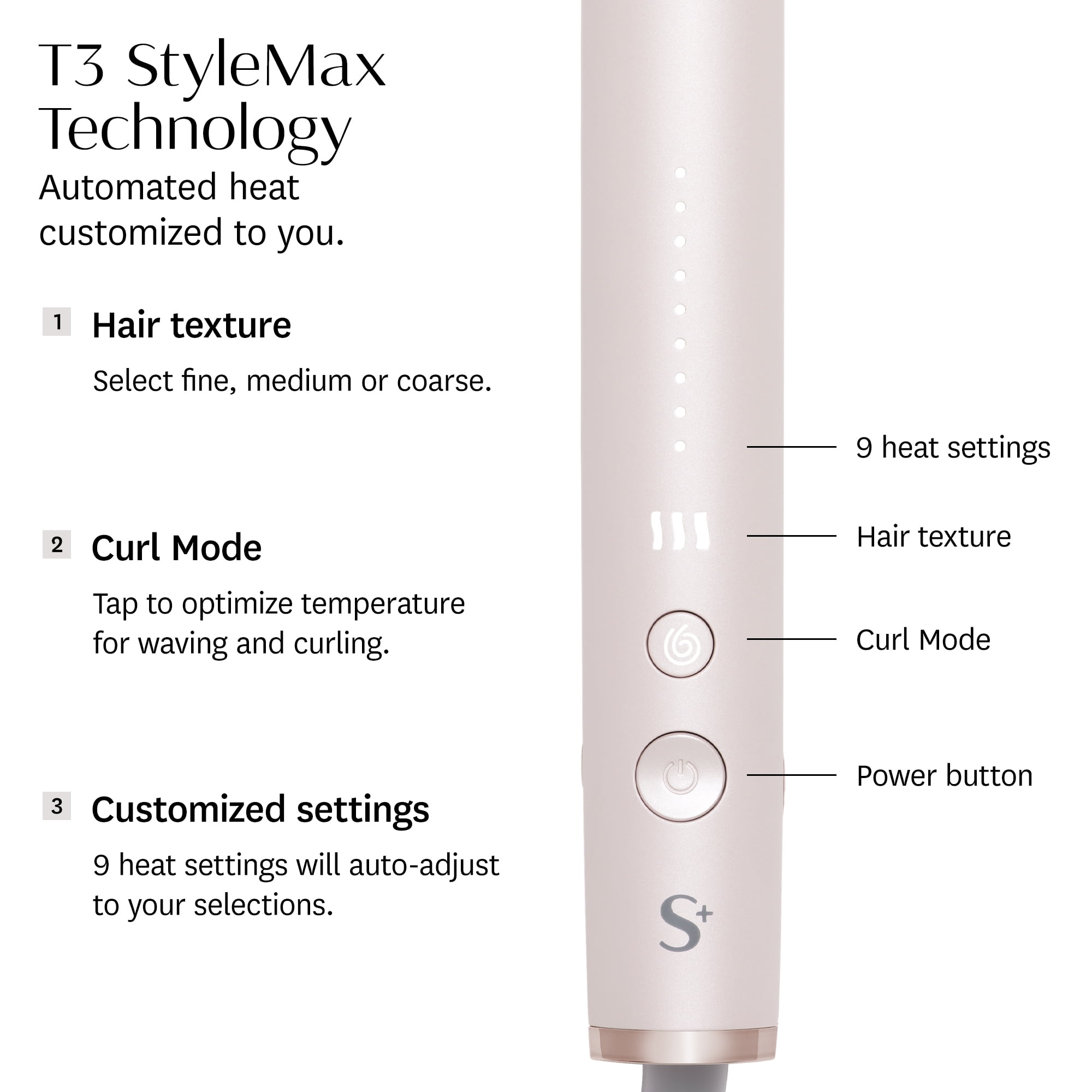 T3 SinglePass StyleMax Professional 1" Ceramic Flat Iron with Custom Heat Automation, 9 Heat Settings, Longer Ceramic Plates, for Straightening, Waving, Curling & Styling - Image 3