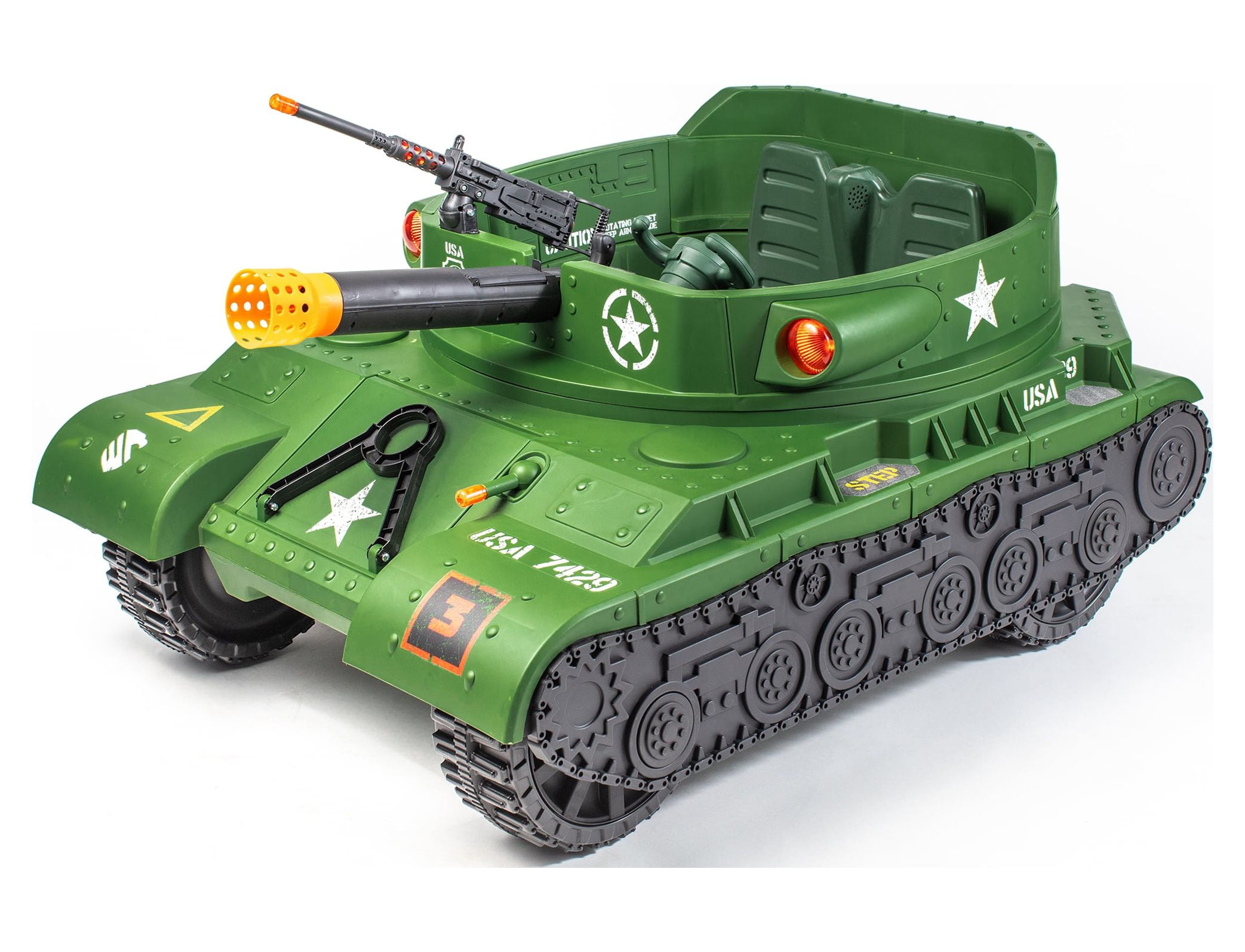 NEW EXCLUSIVE Adventure Force 24 Volt Thunder Tank GREEN Ride-On With Working Cannon and Rotating Turret! For Boys & Girls Ages 3 and up - Image 4