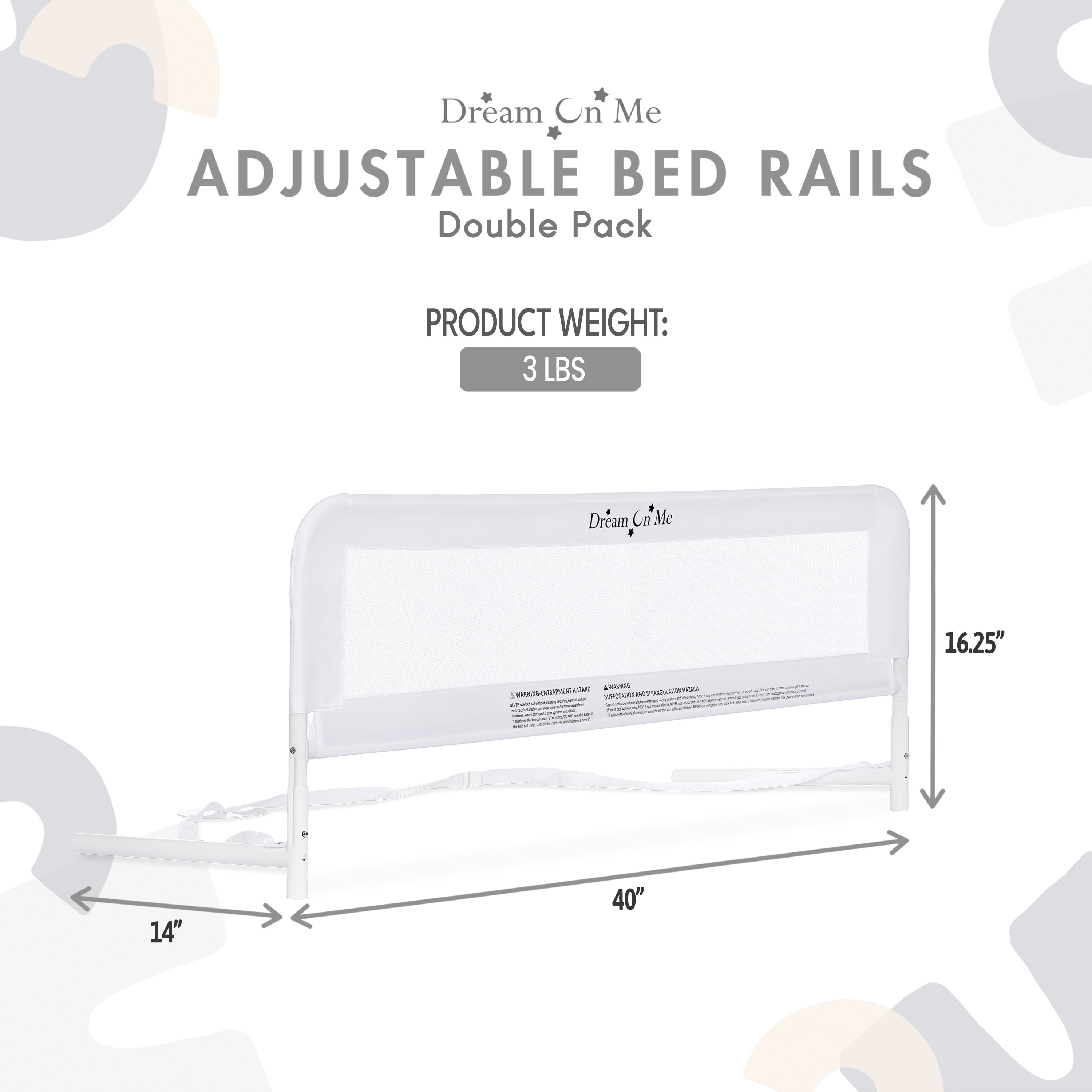 Dream On Me Adjustable Mesh Bed Rail in White, Two Height Levels, Breathable & Durable Fabric, Lightweight and Portable Bed Rail for Toddlers - Image 3