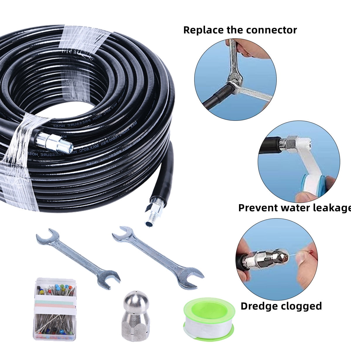 Powerful 100FT Sewer Jetter Kit for Pressure Washer 5800PSI Drain Cleaner Hose NPT Corner Rotating Nozzle Essential Jetting Attachment - Image 6