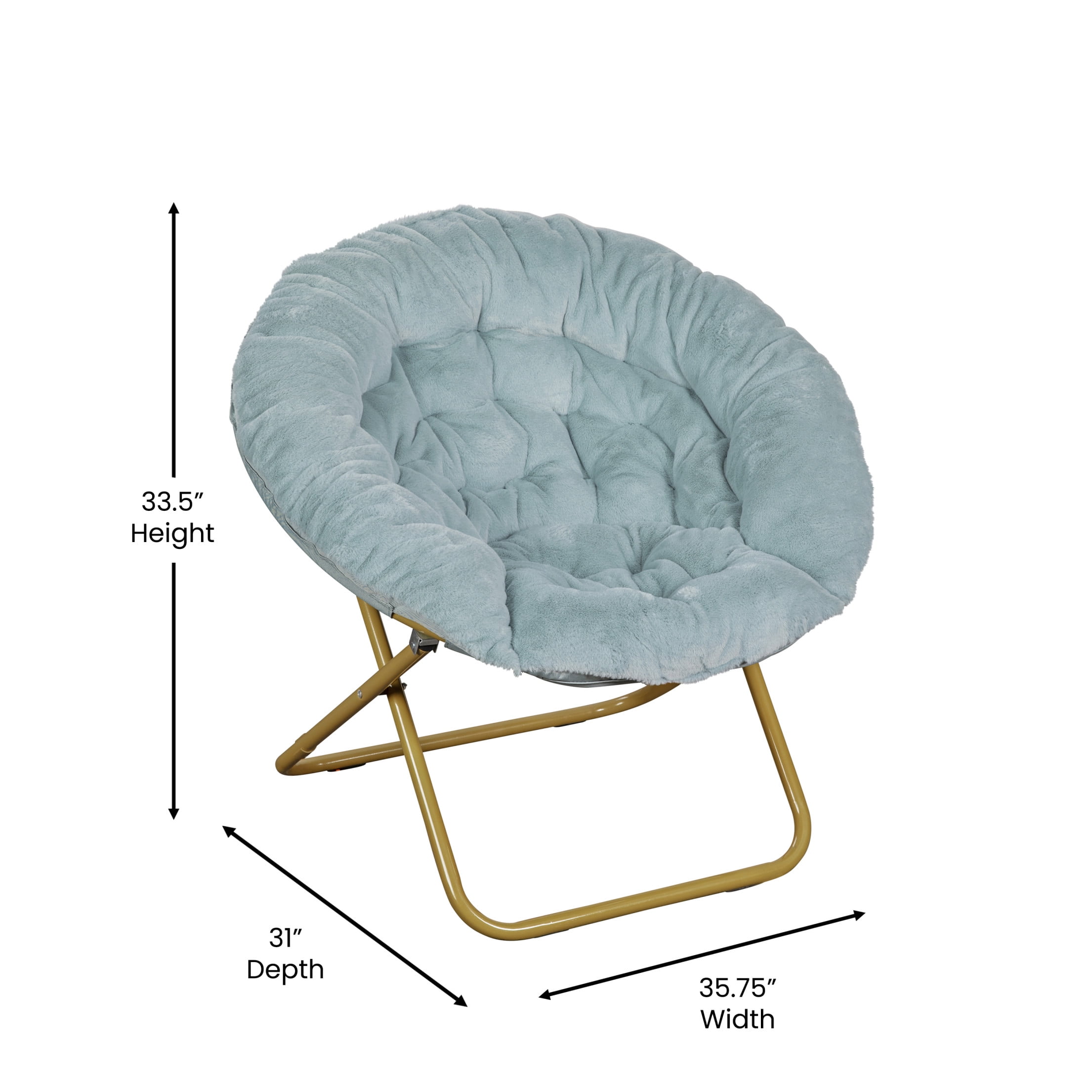 Flash Furniture Gwen 38" Oversize Adult Folding Faux Fur Saucer Moon Chair for Dorms, Aqua/Gold - Image 11