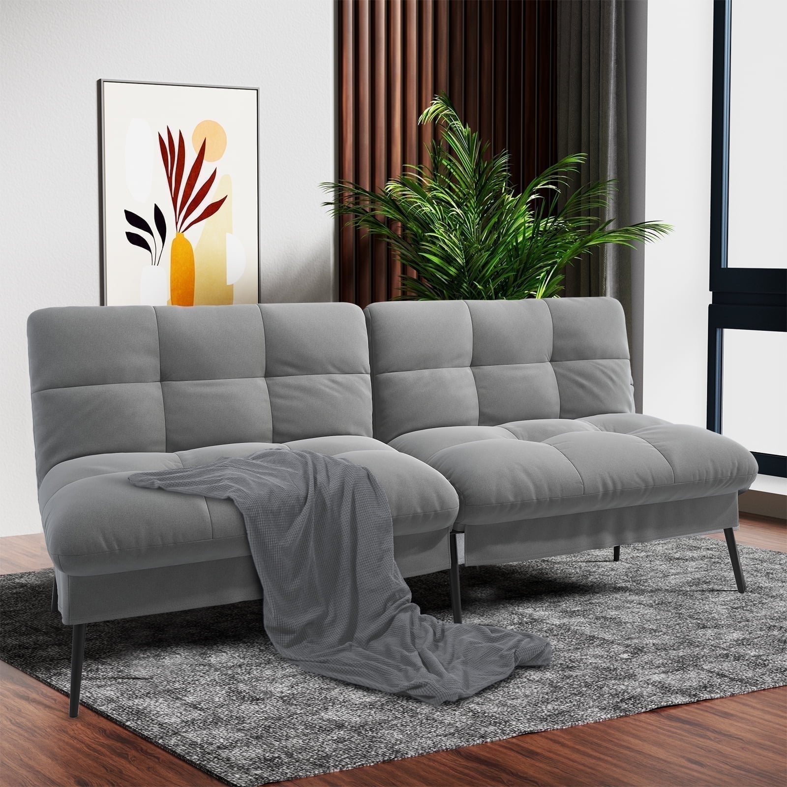 COMHOMA 68'' W Fabric Convertible Futon Sofa Bed with 5 Adjustable Backrest,Gray - Image 6
