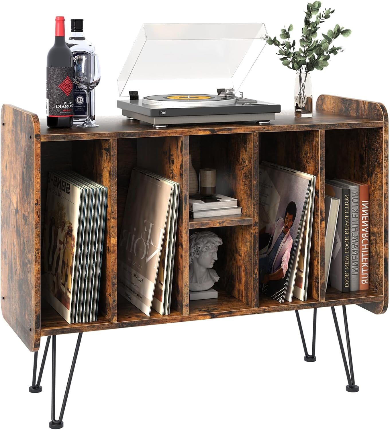 Record Player Stand Large Vinyl Record Storage holds Albums Brown Vinyl Holder Storage Shelf, Side End Table,Turntable Stand with metal legs for Bedroom, Living Room - Image 7