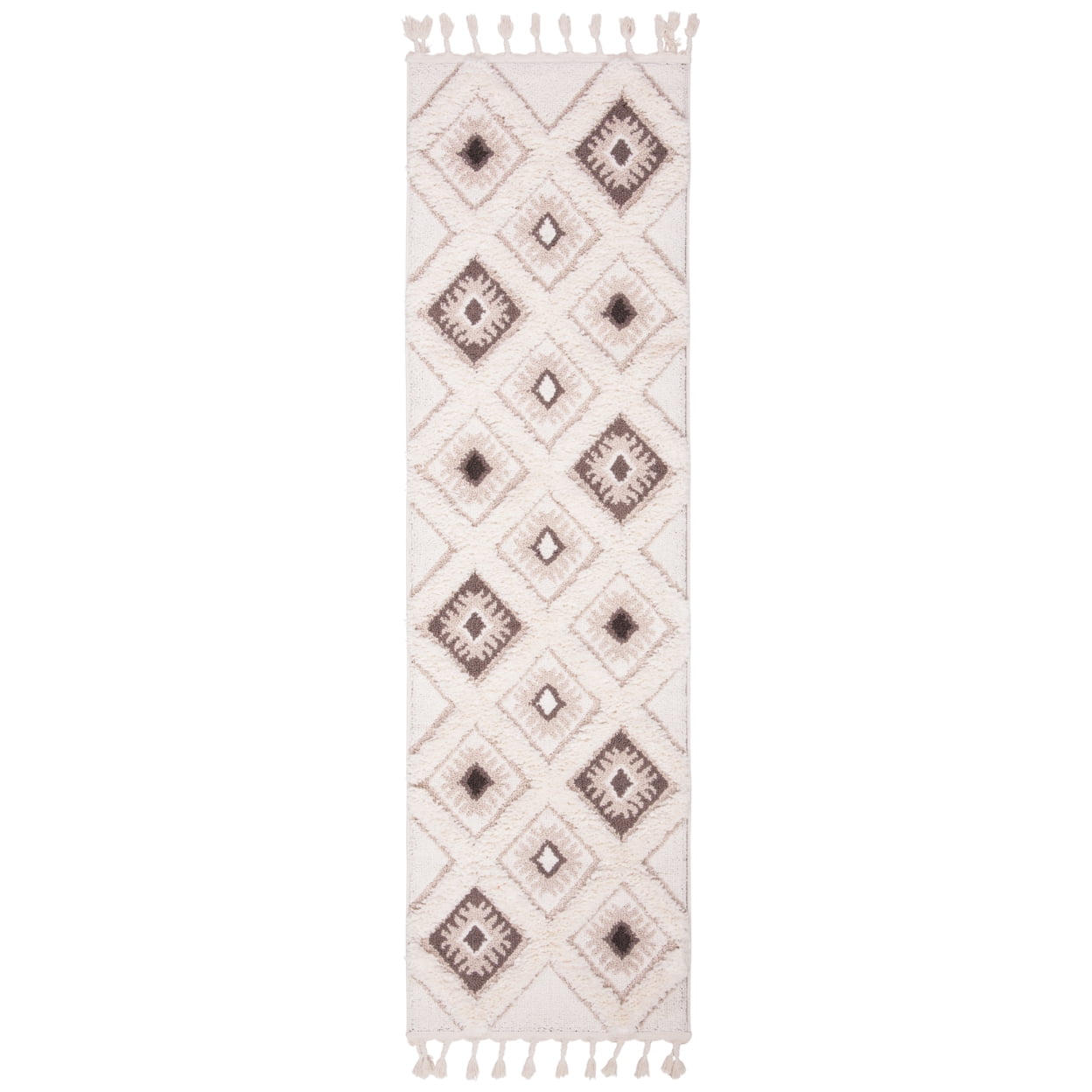 SAFAVIEH Moroccan Tassel Shag Elsie Moroccan Geometric Area Rug, Ivory/Brown, 5'3" x 7'6" - Image 9