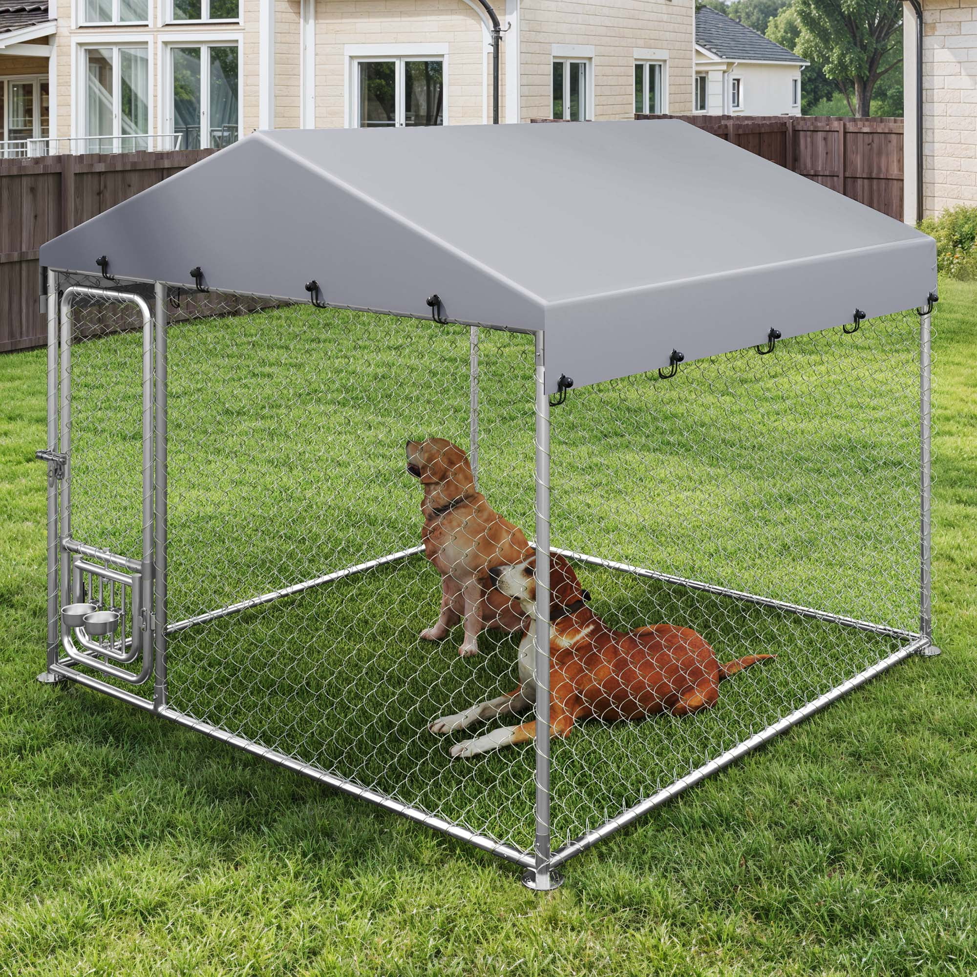 Uforic 7.5'x7.5' Outdoor Dog Kennel with Rotating Feeder Bowls, Outdoor Dog Enclosure with Roof, Heavy Duty Dog Kennel for Backyard Farm - Image 8