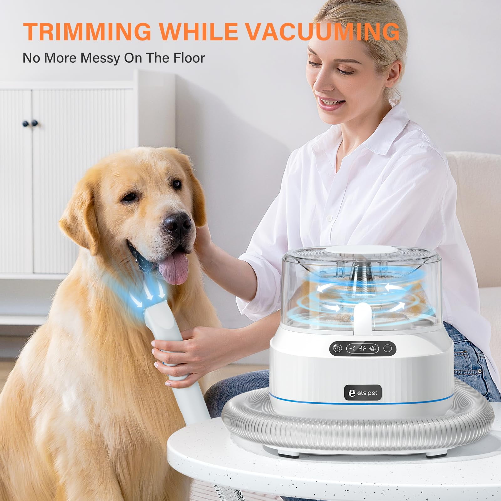 ELS PET Dog Grooming Vacuum Kit: 5-in-1 Pet Hair Clippers with Vacuum Suction 99.9%, Dog Hair Brush Comb Tools for Shedding w/ 1.4L Extra Large Dust Cup, Ultra Quiet for Cats & Dogs and Home Cleaning - Image 6