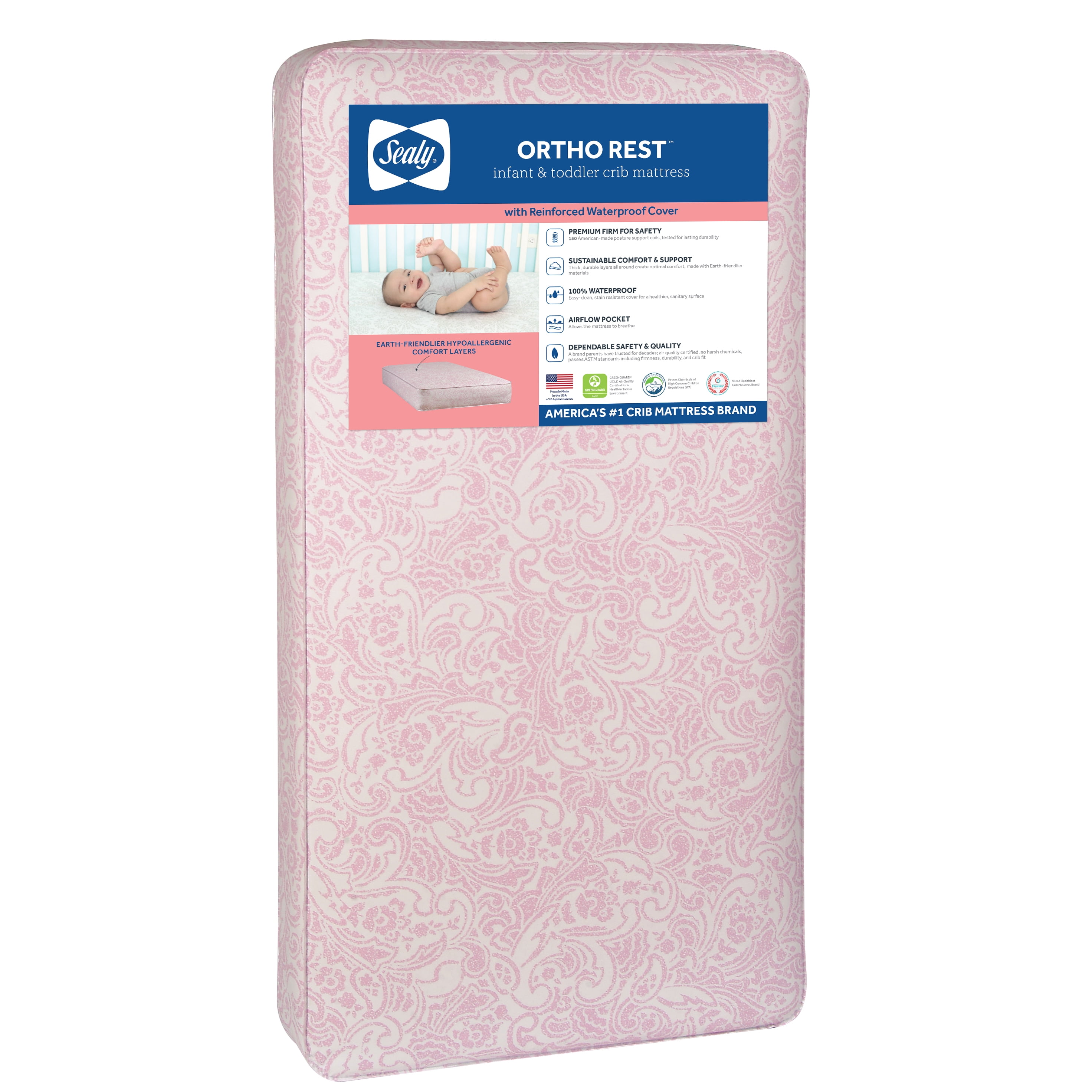 Kolcraft Elan 3-in-1 Crib with Sealy Pink Ortho Rest Crib Mattress - Image 3