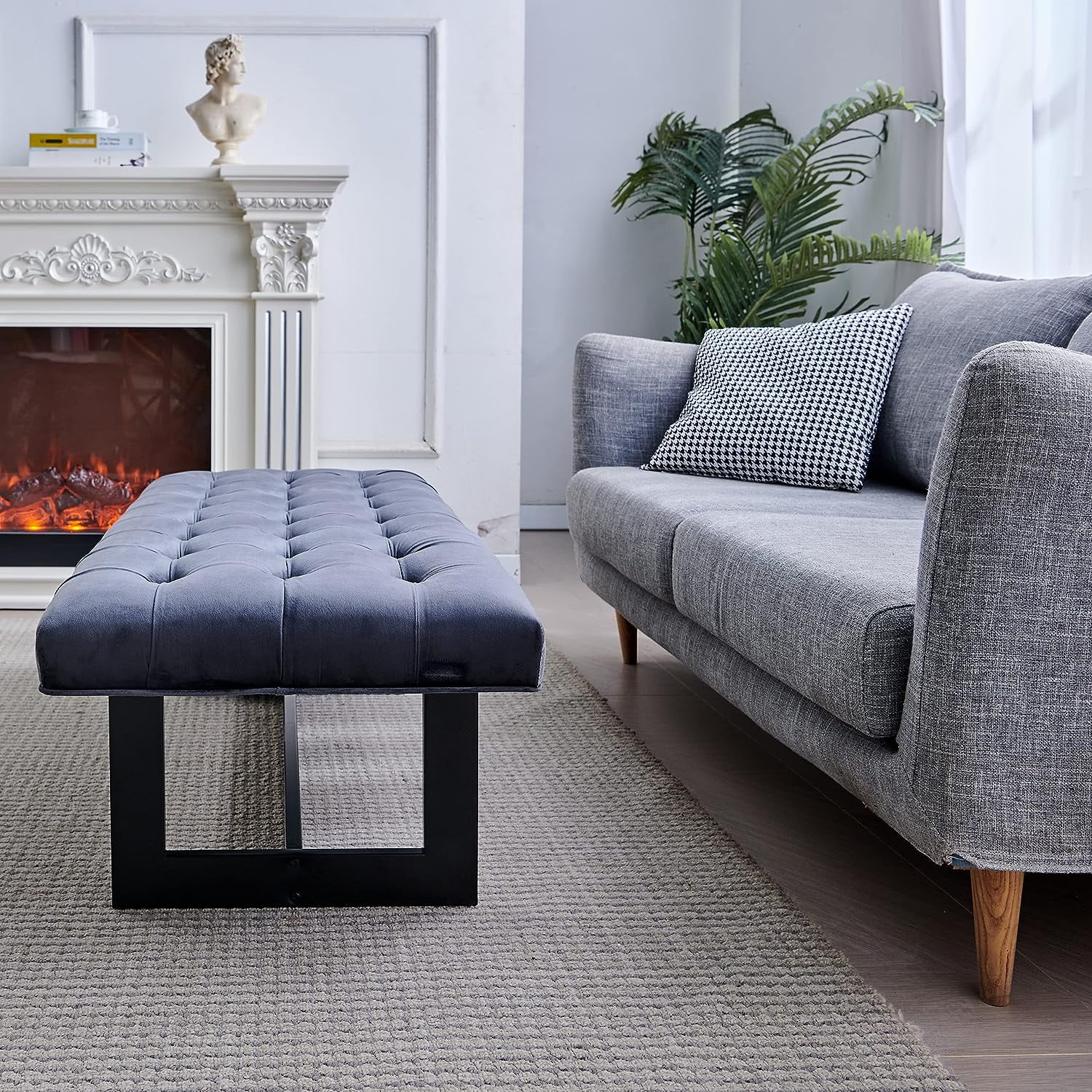 Nathaniel Home 48'' Button-Tufted Accent Bench, Dark Gray - Image 8