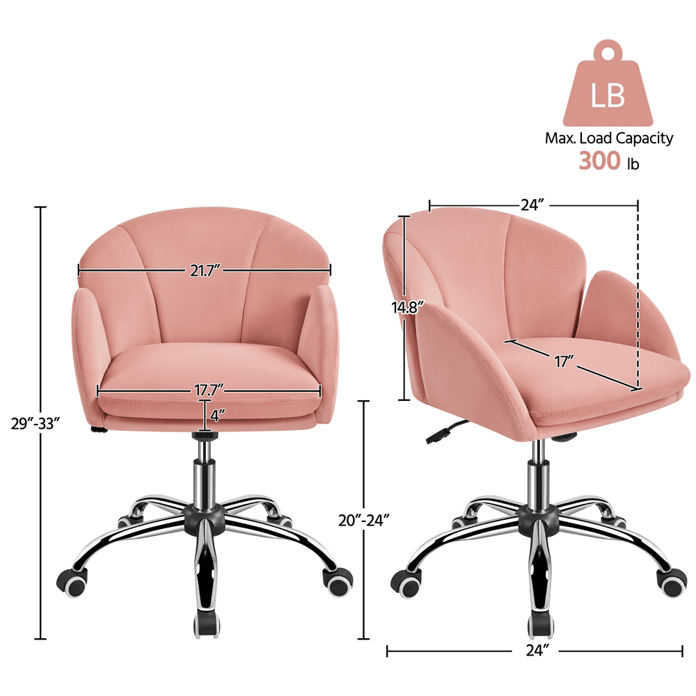 Alden Design Modern Velvet Rolling Desk Chair for Home Office, Pink - Image 10