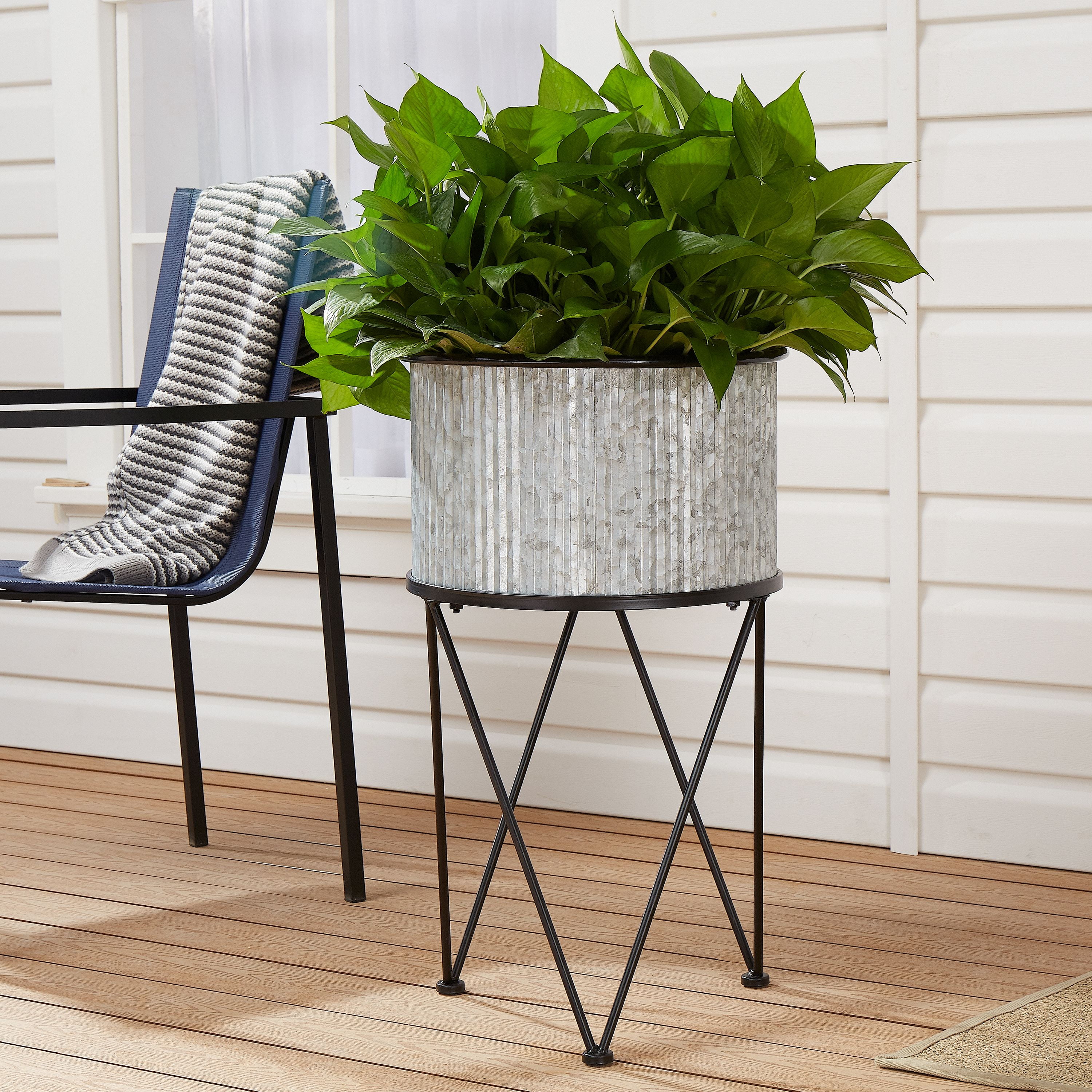Mainstays Karvel Galvanized Metal Column Planter with Stand, 15.7 in Dia. x 28 in H - Image 8