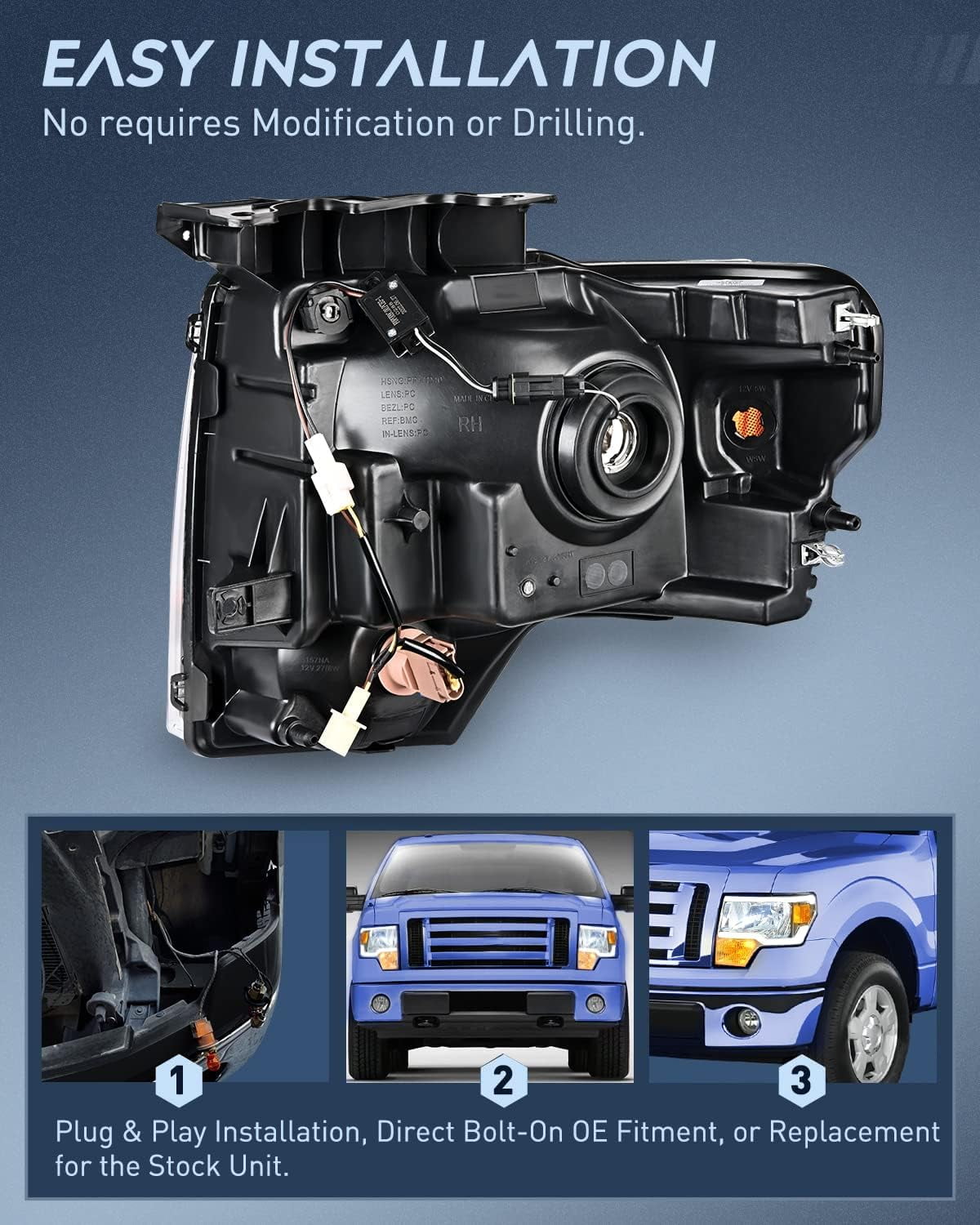 Nilight Headlights Assembly for Ford F150 F-150 2009 2010 2011 2012 2013 2014,Led DRL Headlamp,Chrome Housing - Image 5