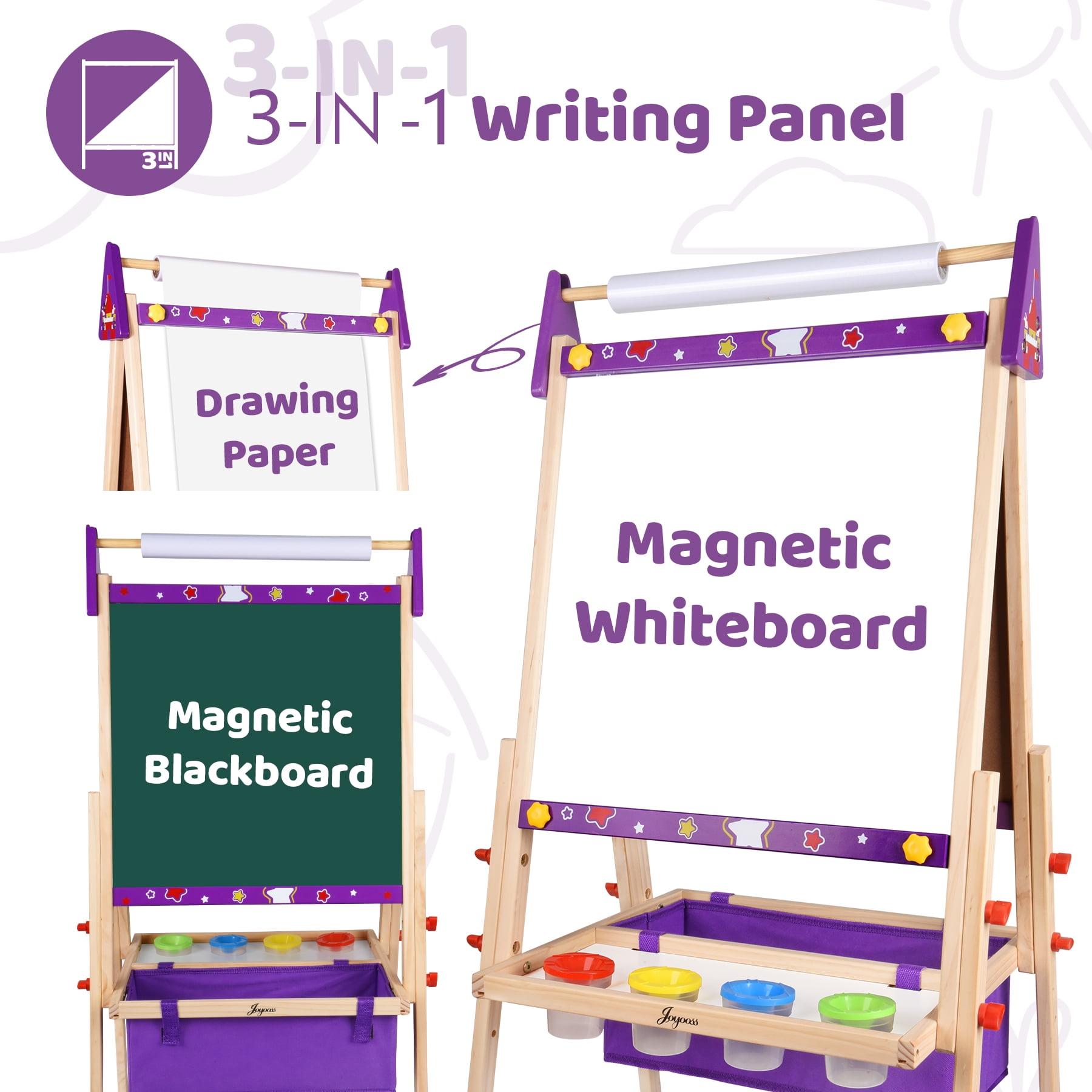 Joyooss 39.57"-50.12" Adjustable Wooden Kids Art Easel with 98+ Accessories, Double-Sided - Image 6