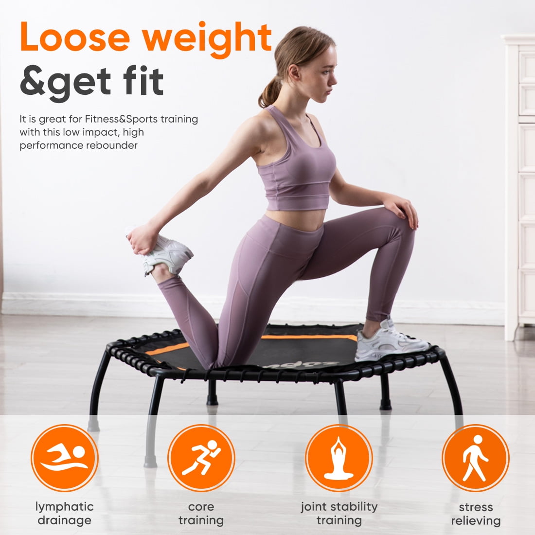 Zupapa 45in Fitness Trampoline, Indoor Rebounder for Adults, Max Limit 330 lbs - Image 2