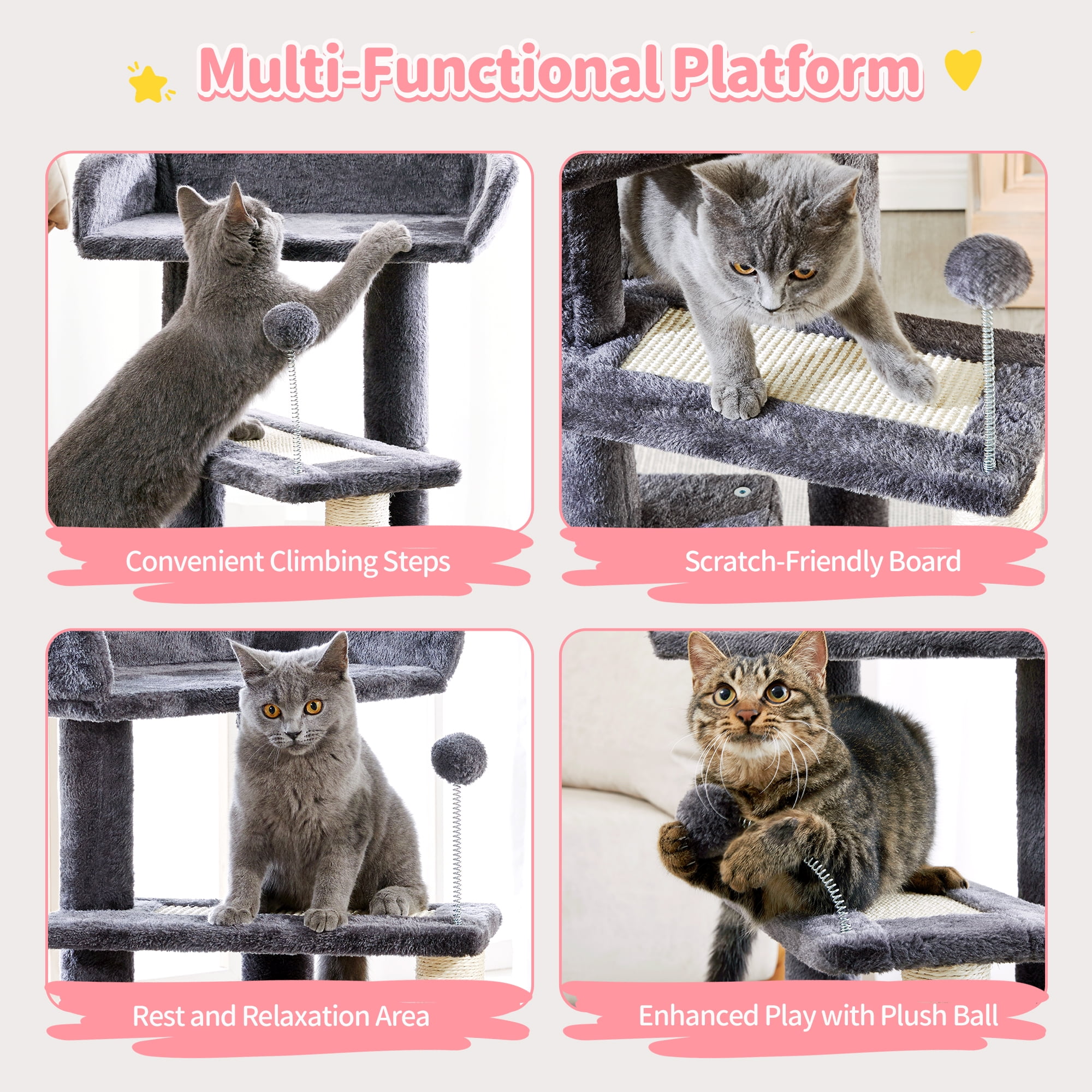 Made4Pets 29" High Multi-Level Climbing Furniture Carpet Cat Tree for Indoors Cats, Dark Grey - Image 6