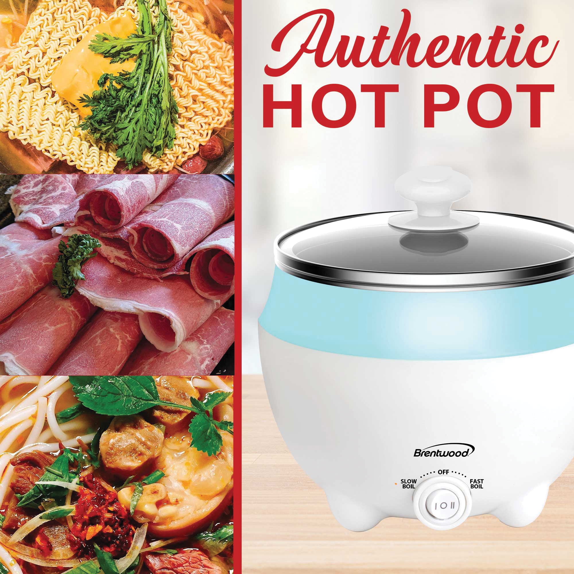 Brentwood HP-3015BL 1.6-Qt. 600-Watt Stainless Steel Electric Hot Pot Cooker and Food Steamer with Swivel Base - Image 2