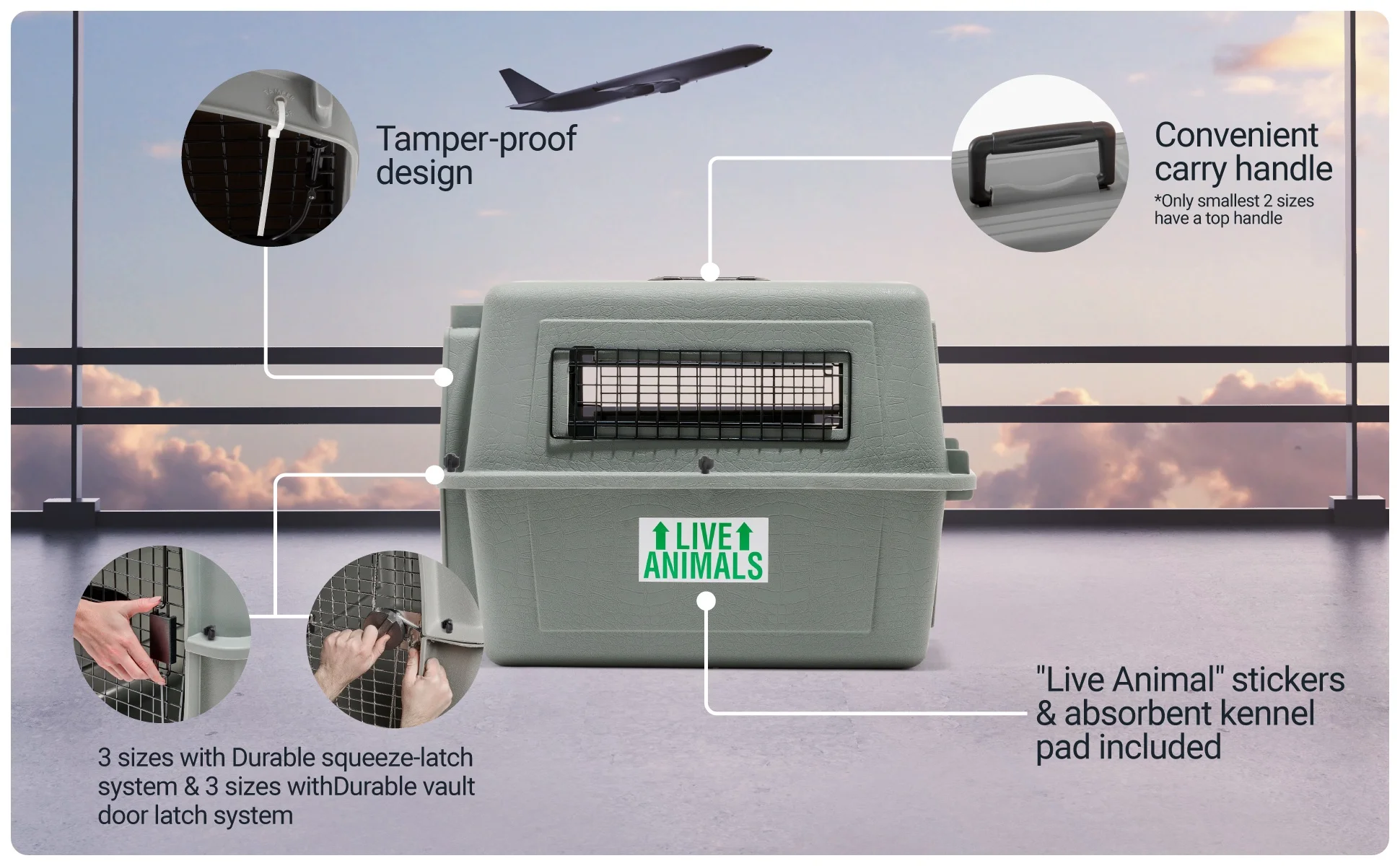 Petmate Sky Kennel for Dogs & Cats, IATA Approved, Plastic Travel Carrier, Gray, For Dogs & Cats 15-30 lbs, Small, 21" x 15" x 21" - Image 9