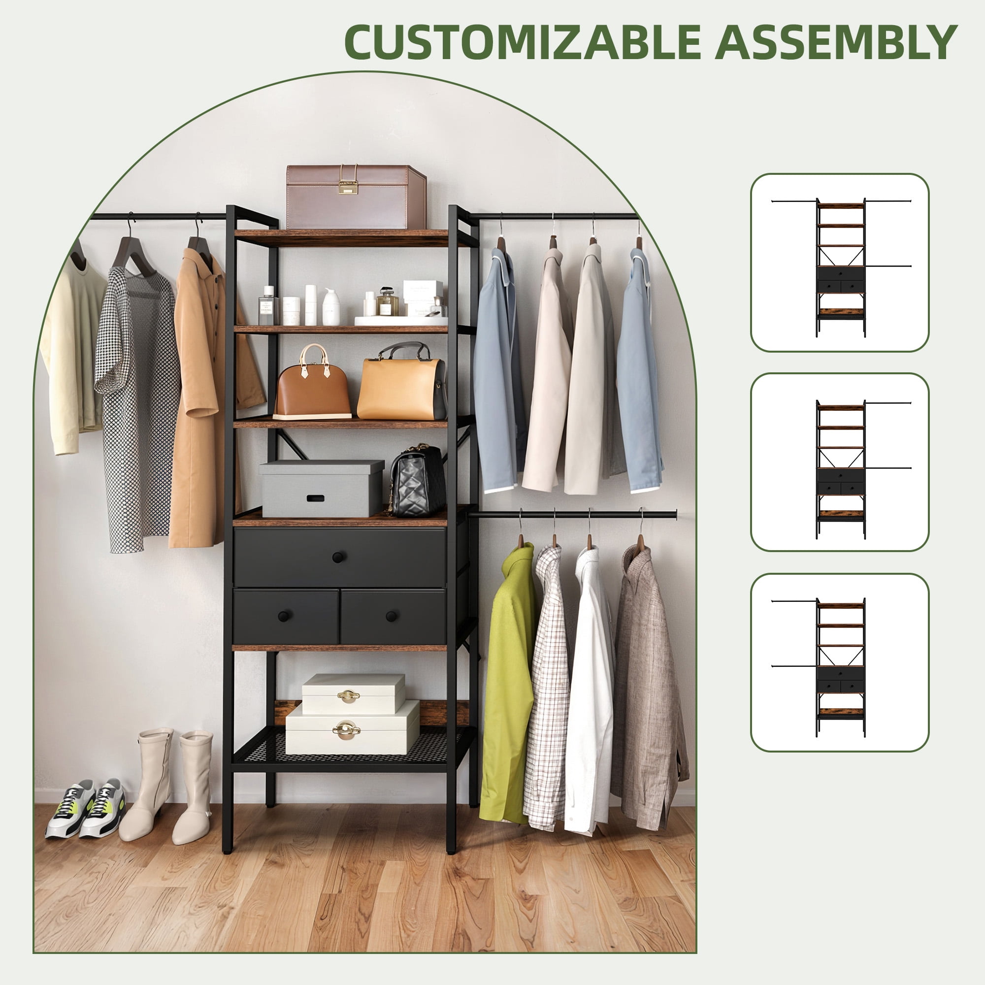 Uforic Closet System,Clothes Rack with 3 Drawers, Heavy Duty Garment Rack for Cloakroom Bedroom, Black - Image 8