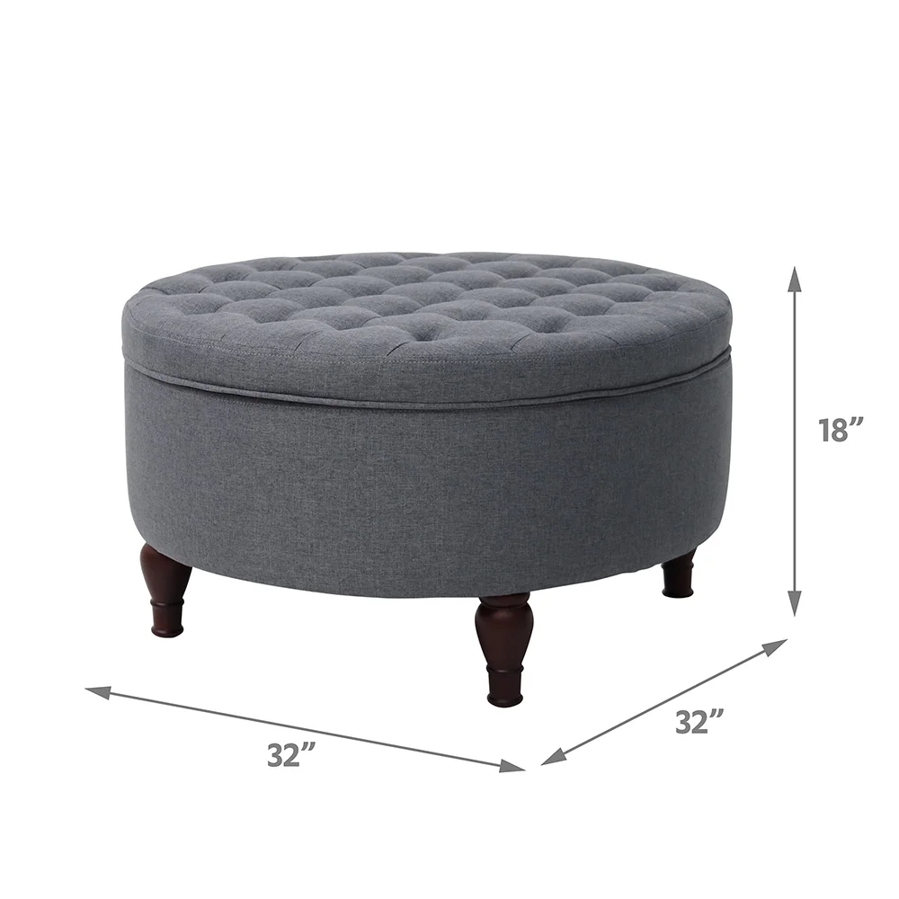 Tufted Round Storage Cocktail Ottoman - Image 3