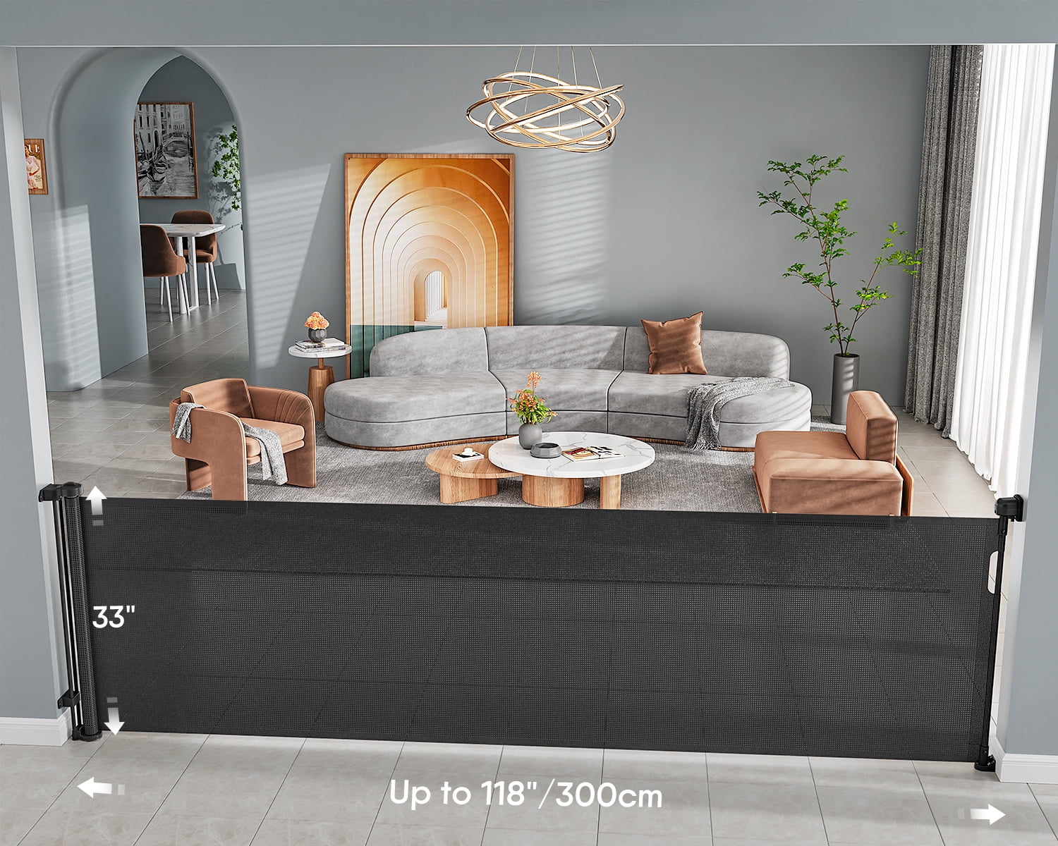 Babyomi Extra Wide Retractable Baby Gate, 118" Wide, Black - Image 7