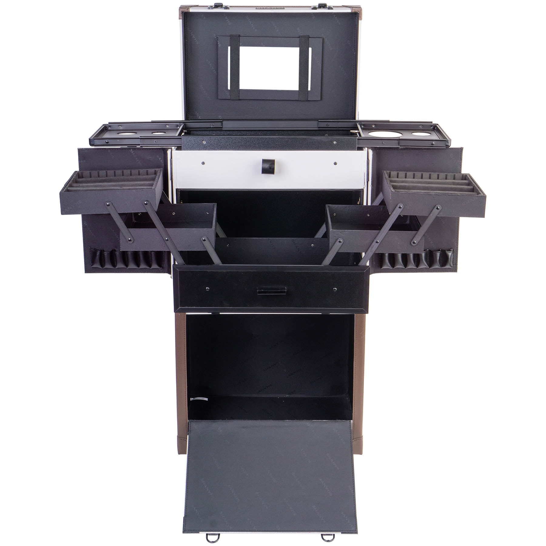 SHANY REBEL Series – Pro Makeup Artists Multifunction Cosmetics Trolley Train Case – Large - White Collar - Image 9