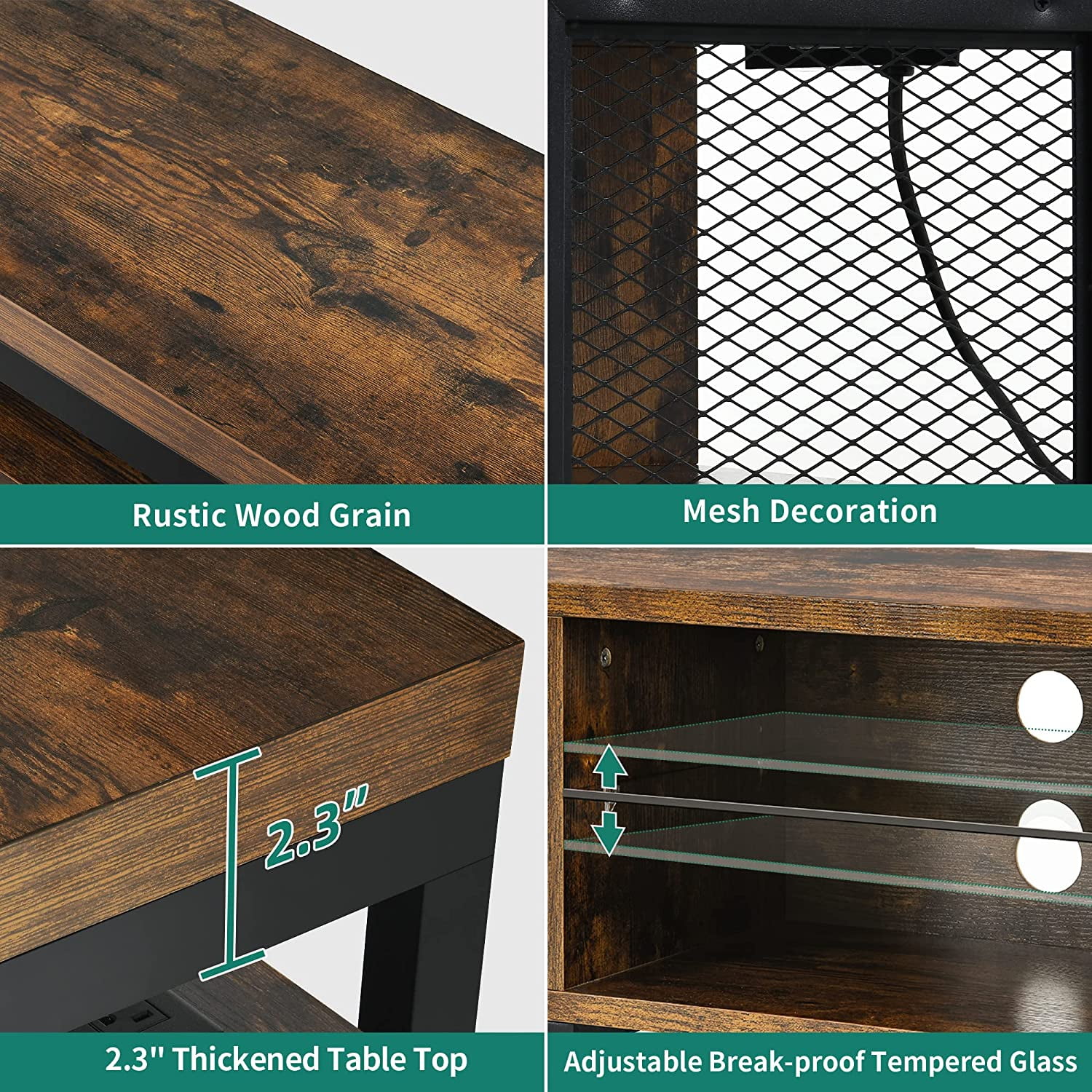 Dexturs LED TV Stands w/Power Outlets, Industrial TV Stand for 55/60/65/70 inch, Retro Brown - Image 3