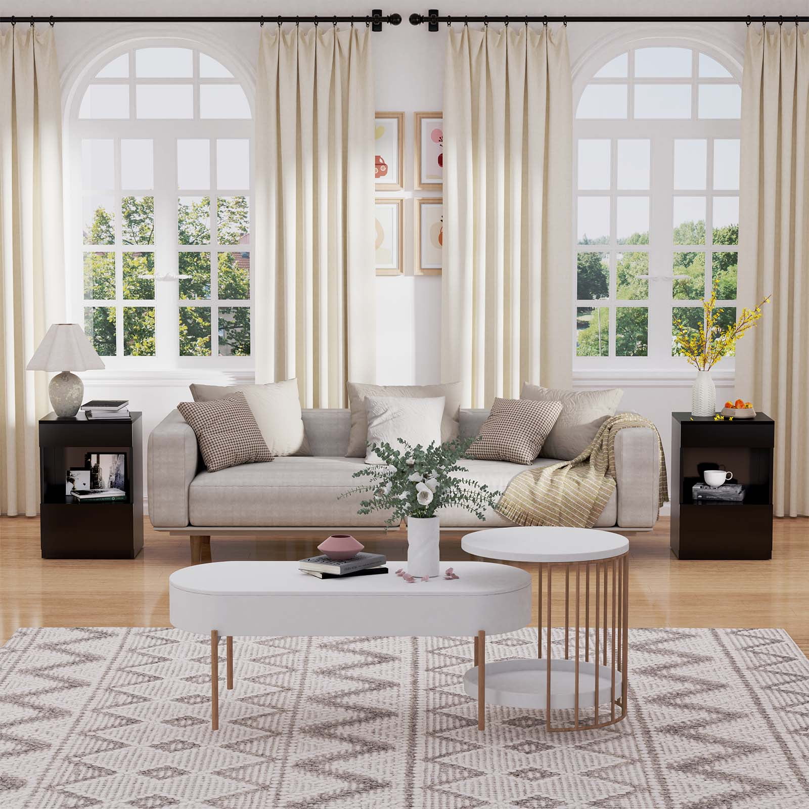 Hommpa Nightstand, 2 Drawer Nightstand Open Shelf Nightstands Bedside Table Modern End Tables Living Room High Gloss Side Table Bedroom Home Furniture Black - Image 10