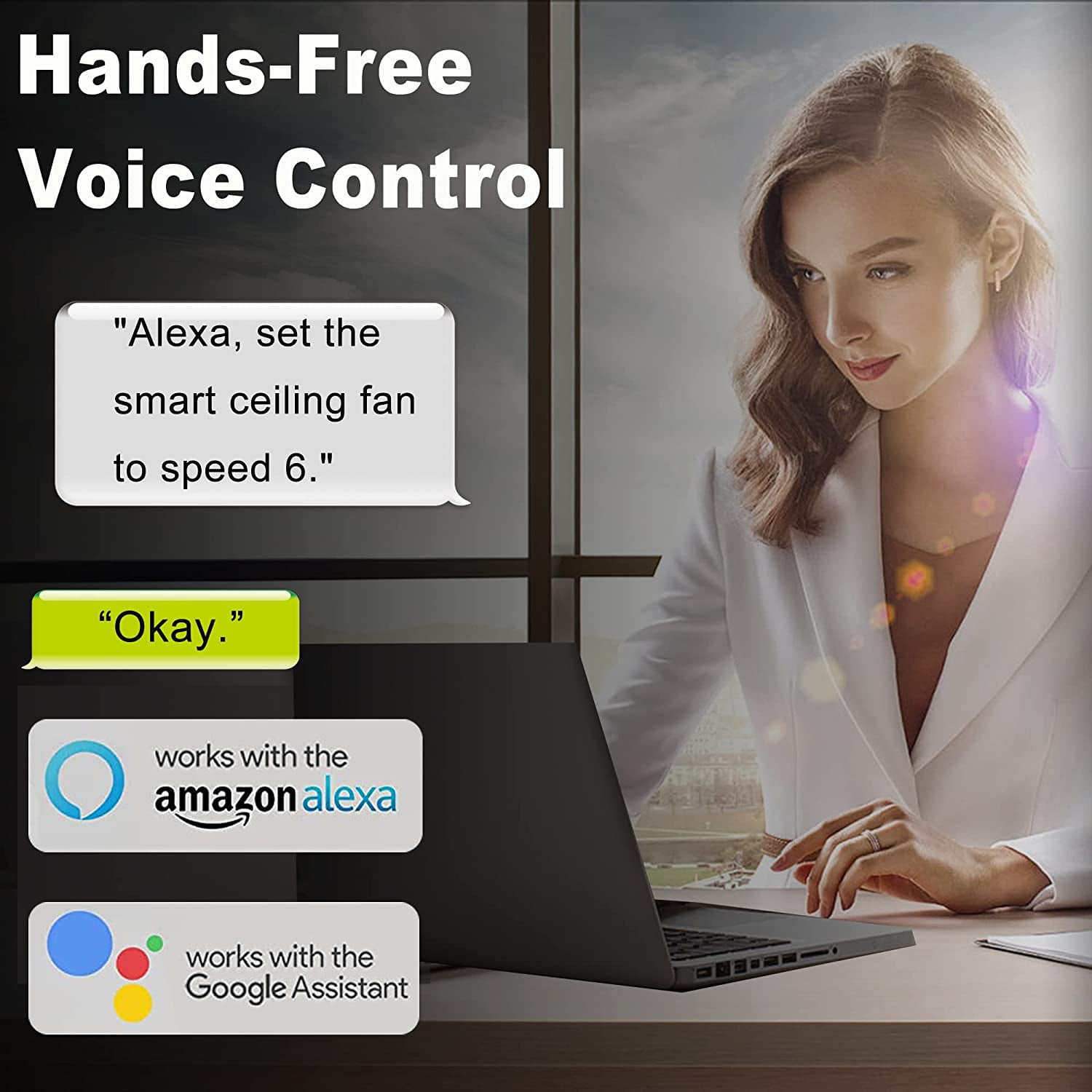 52 Inch Smart Modern Black Ceiling Fan with Lights Remote,Quiet Outdoor Ceiling Fans,Color-changing - Image 5