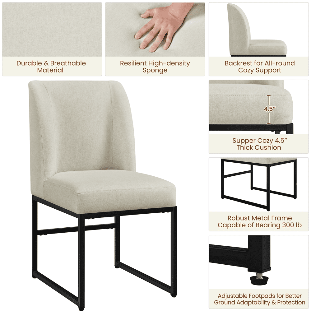 Alden Design 2pcs Modern Upholstered Fabric Dining Chairs for Dining Room, Beige - Image 4