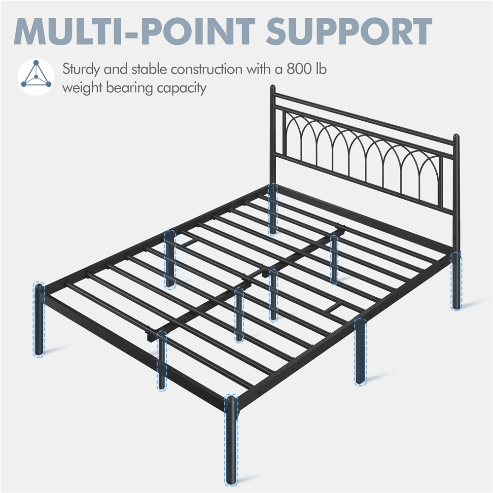 Renwick Modern Metal Platform Bed Frame with Petal Accented Headboard, Queen, Black, Adult - Image 7