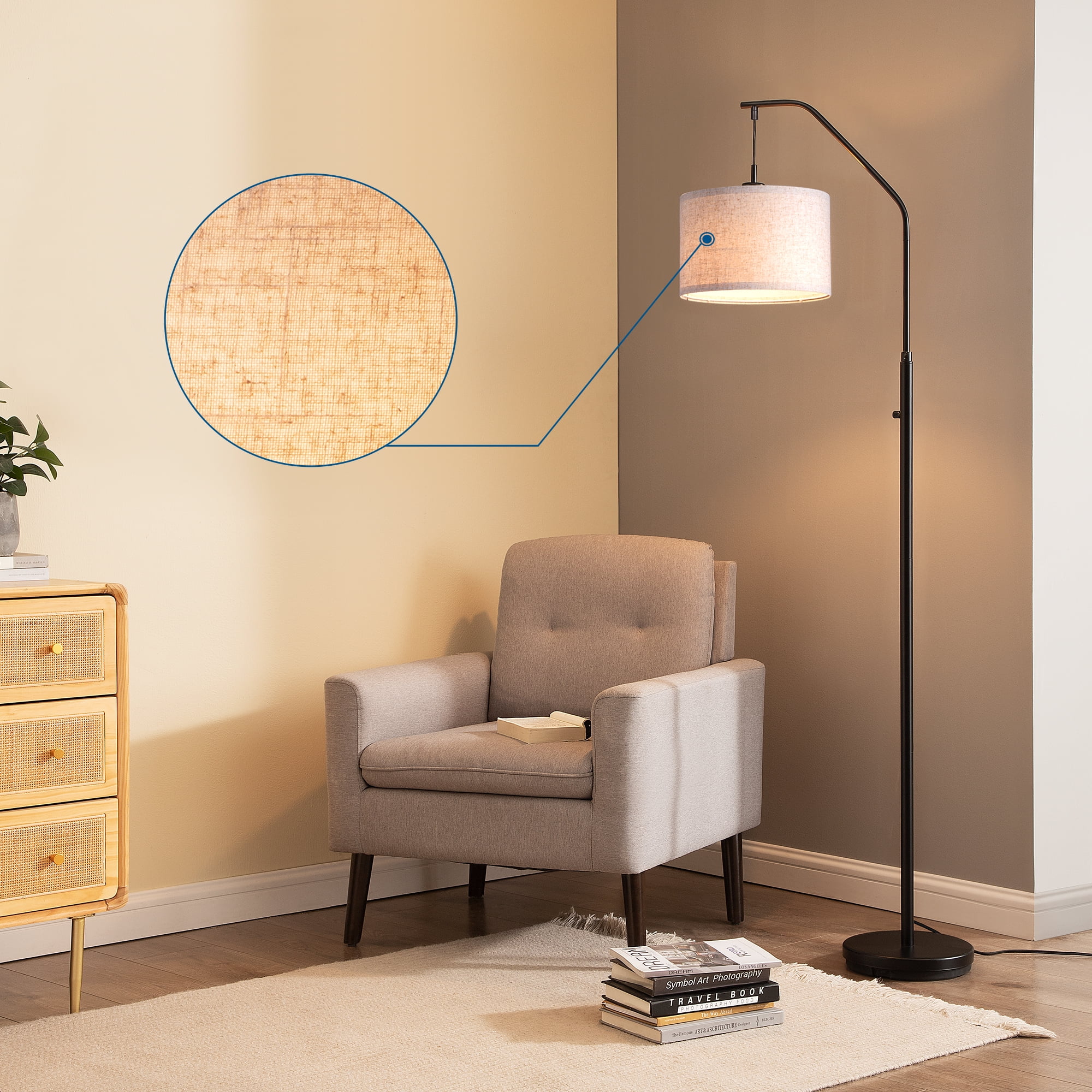 DEWENWILS Modern Arc Floor Lamps for Living Room, Dimmable Standing Lamp with Rotary Switch for Bedroom, LED Bulb Included, Adjustable Lampshade - Image 4