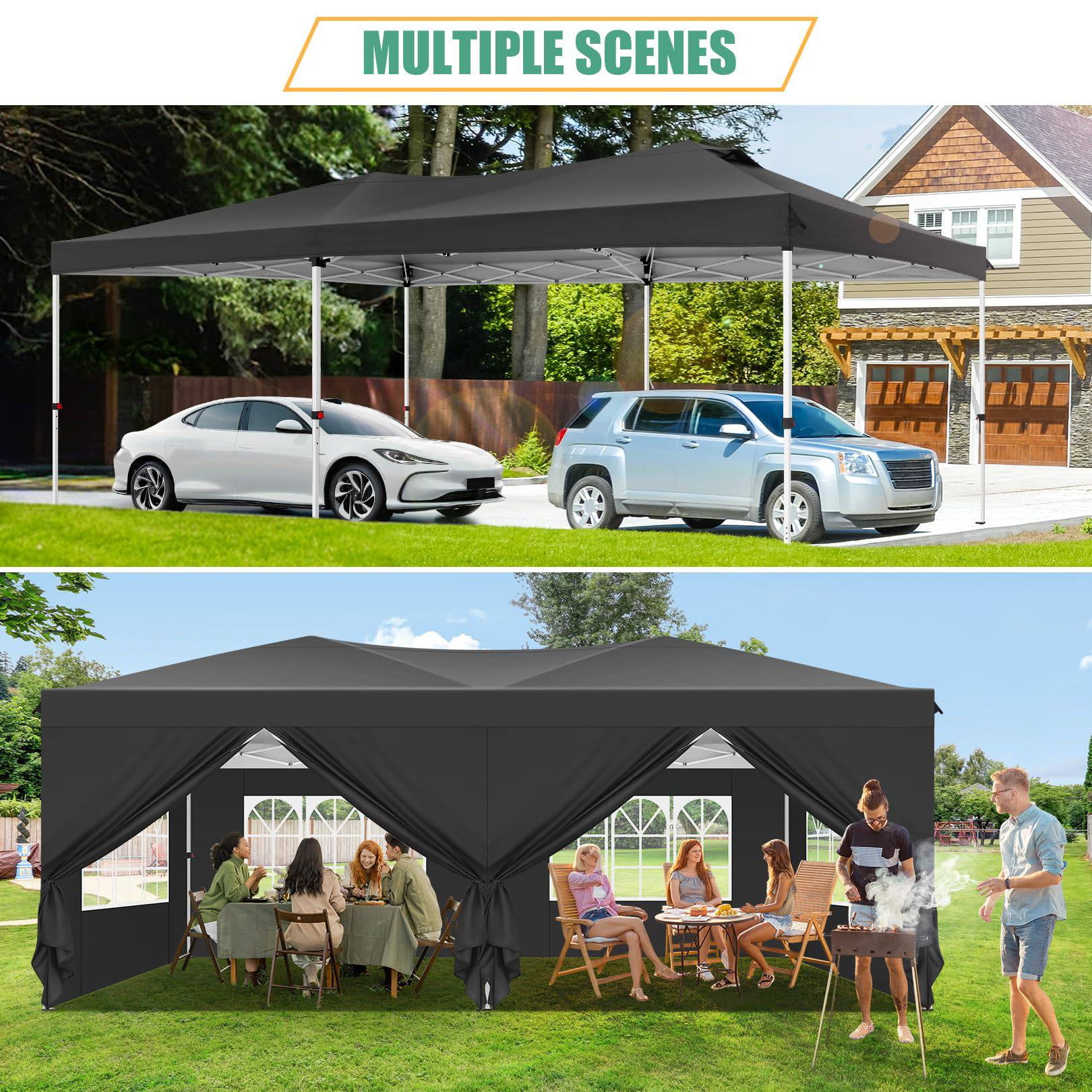 HOTEEL 10x20 Pop up Canopy Tent, Waterproof Commercial Tent with 6 Removable Sidewalls & Air Vent,One Push Setup Outdoor Sun Shelter Gazebo for Parties, Wedding, Black - Image 5