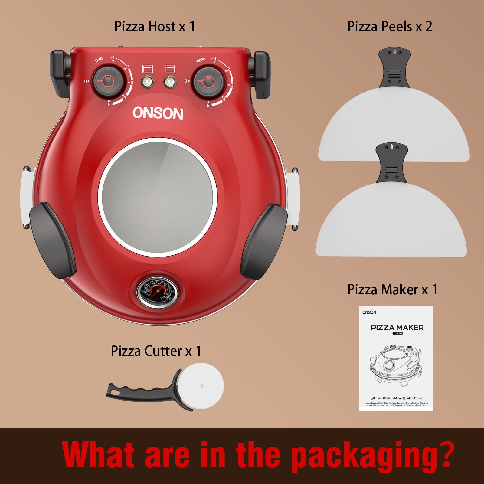 ONSON Pizza Maker with Ceramic Stone, Heats up to 800°F, 12 Inch Countertop Pizza Oven for Home, Red - Image 8