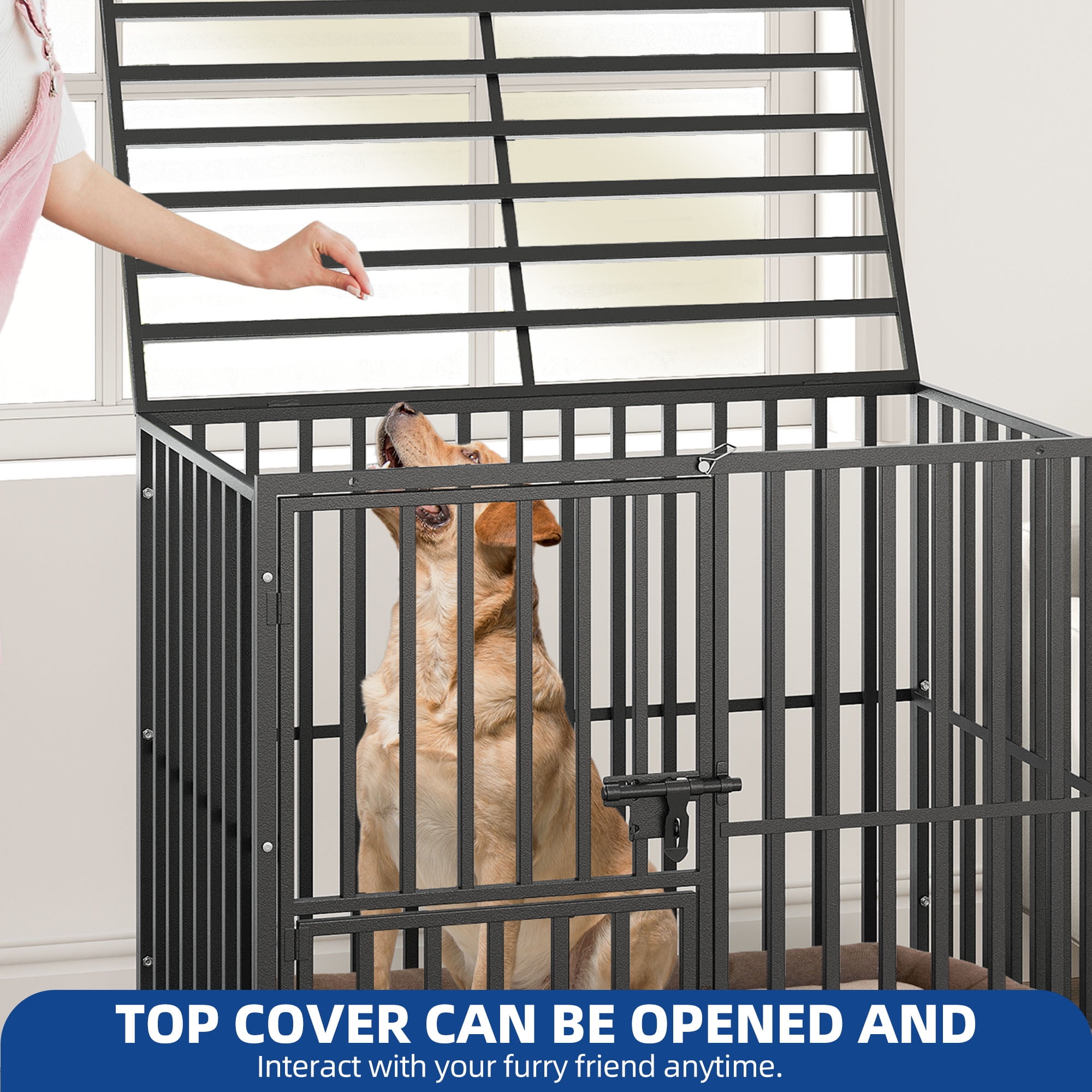 Uforic 38" Heavy Duty Dog Crate for Large Dogs with Lockable Wheels,Dog Kennel with Removable Tray - Image 9
