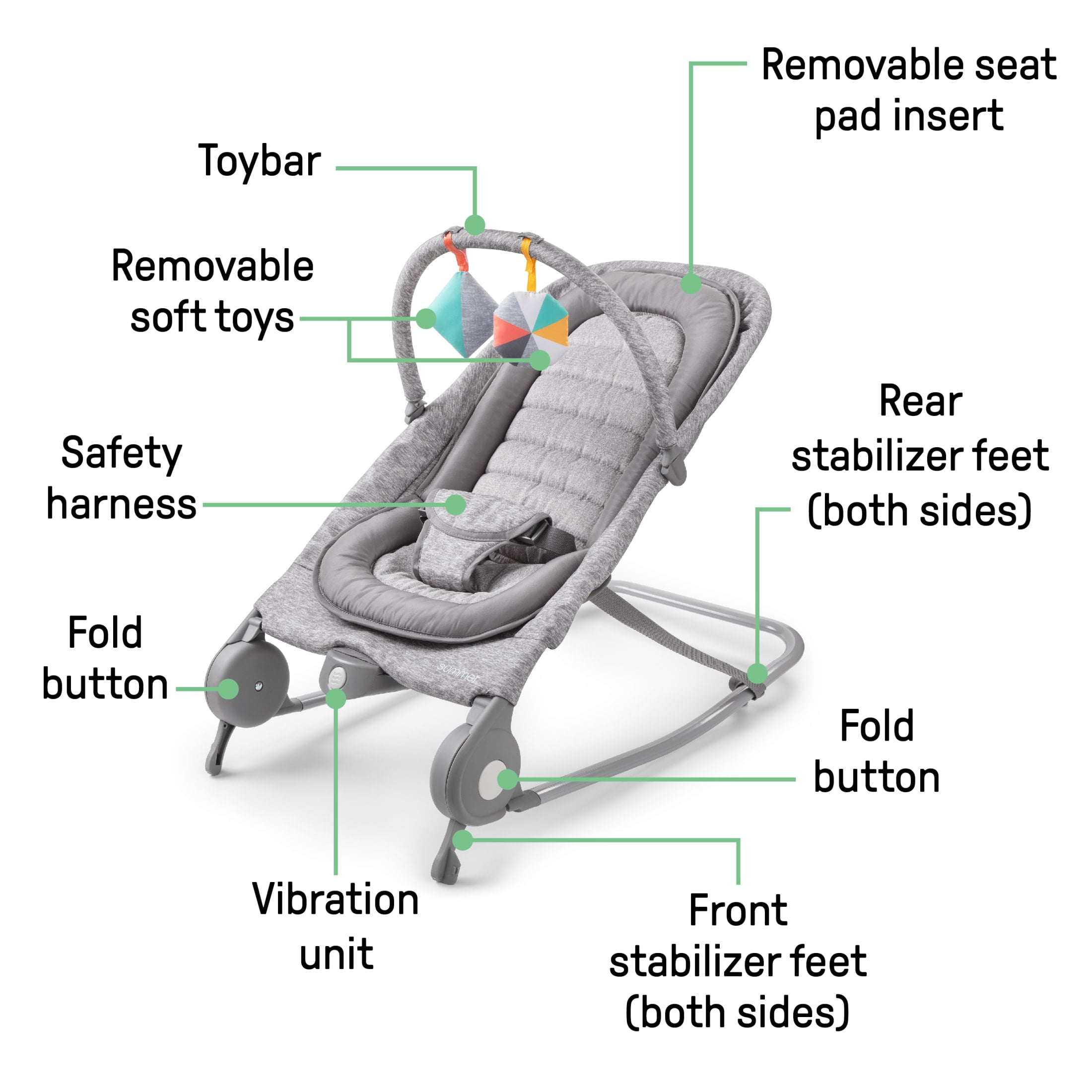 Summer by Ingenuity 2-in-1 Baby Bouncer & Rocker Duo for Infants, Light Gray Tweed - Image 11