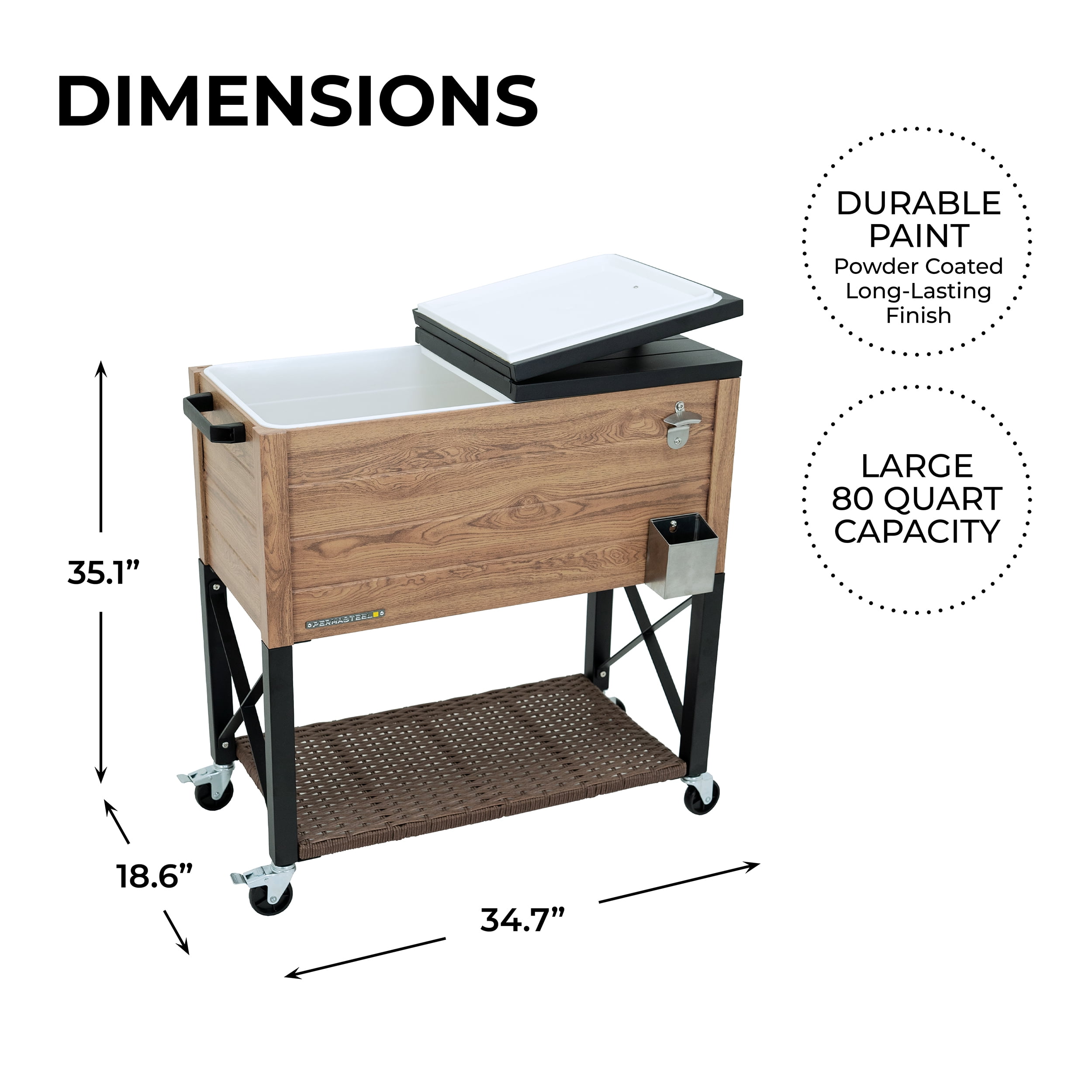 Permasteel 80-Qt Oak Wood Style Patio Cooler with Wicker Bottom - Image 10