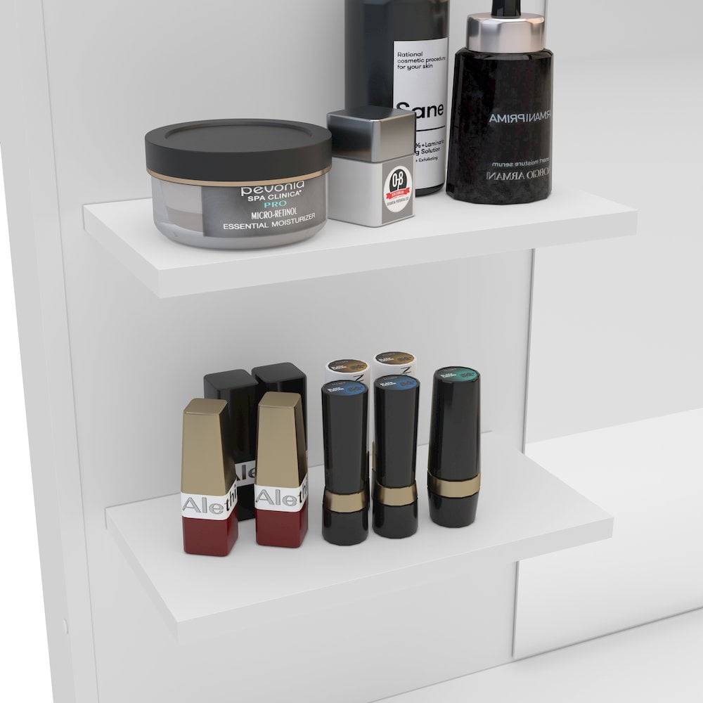 Polifurniture Olivia Modern Makeup Vantiy with Lighted Mirror, White - Image 5